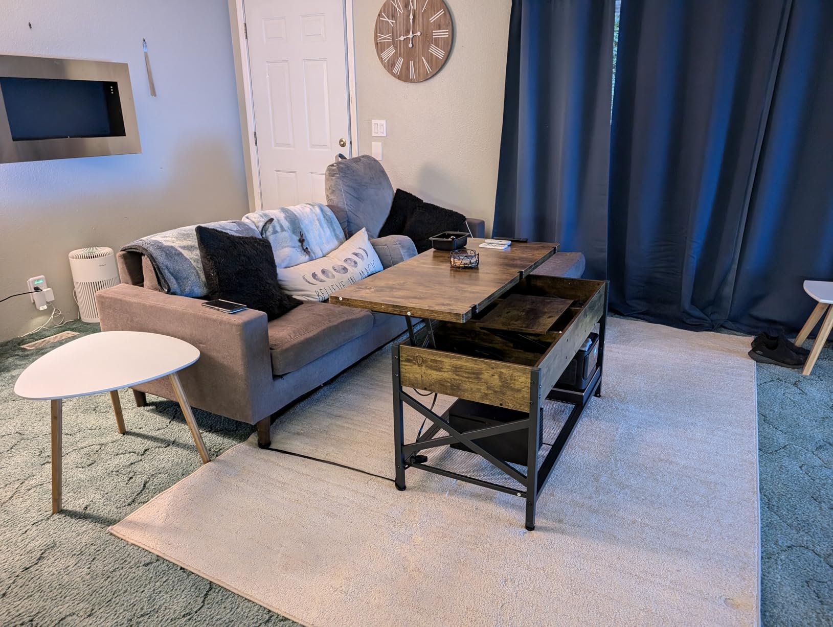 Aheaplus Coffee Table Lift Top Multi-Function Coffee Table Converts to Dining Table, with LED Light and Power Outlet, Center Table with Shelves for Living Room Reception Home Office, Black Oak customer photo 1