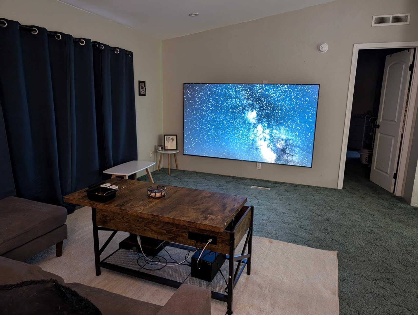 Aheaplus Coffee Table Lift Top Multi-Function Coffee Table Converts to Dining Table, with LED Light and Power Outlet, Center Table with Shelves for Living Room Reception Home Office, Black Oak customer photo 2