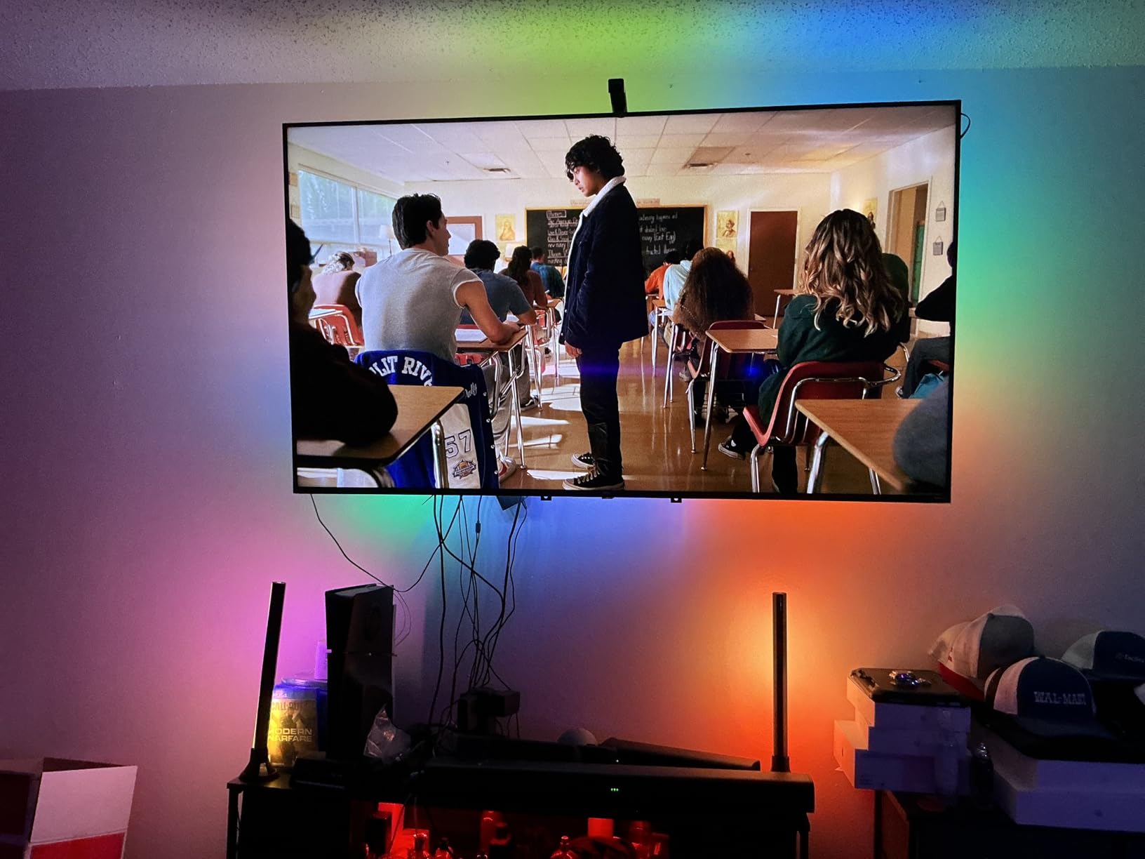 TV Backlight 3 Lite Kit, 11.8ft RGBICW Wi-Fi TV LED Strip Lights for 55-65in TVs with Camera and 15 Inches Smart Light Bars with 4-in-1 Light Beads - Works with Alexa & Google Home customer photo 1