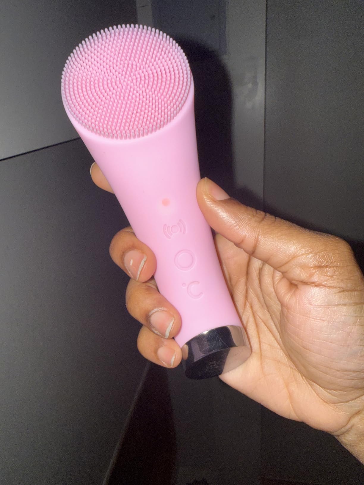 PRITECH Facial Cleansing Brush, Rechargeable Silicone Face Scrubber with Heat Massage End, Vibrating Exfoliator Scrubber for Deep Cleaning, Waterproof Face Brush for Women and Men (Pink) customer photo 2