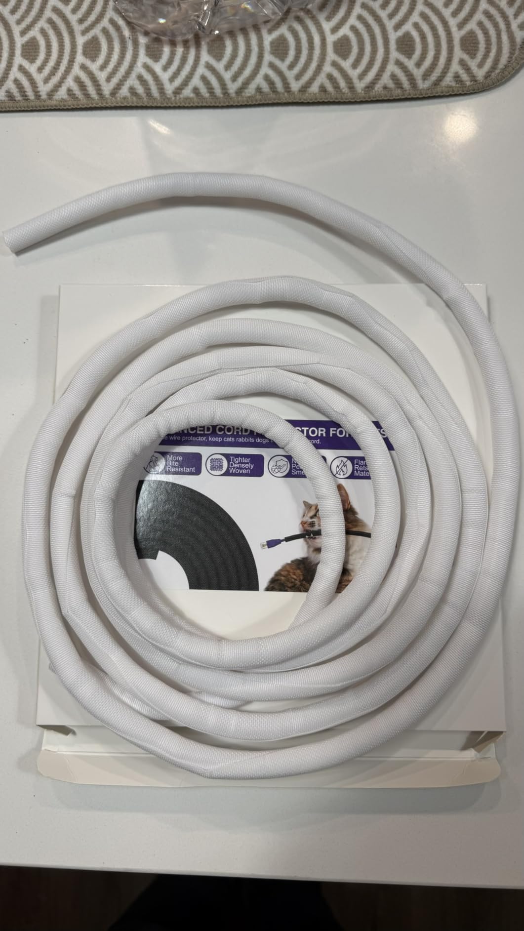 Dog and Cat Cord Protector 10ft - 3/8inch, Flexible Cable Sleeve for Easy Cord Management, Protects Cables from Pets Chewing, Ideal for USB, Power, Audio and Video Cords - White customer photo 1