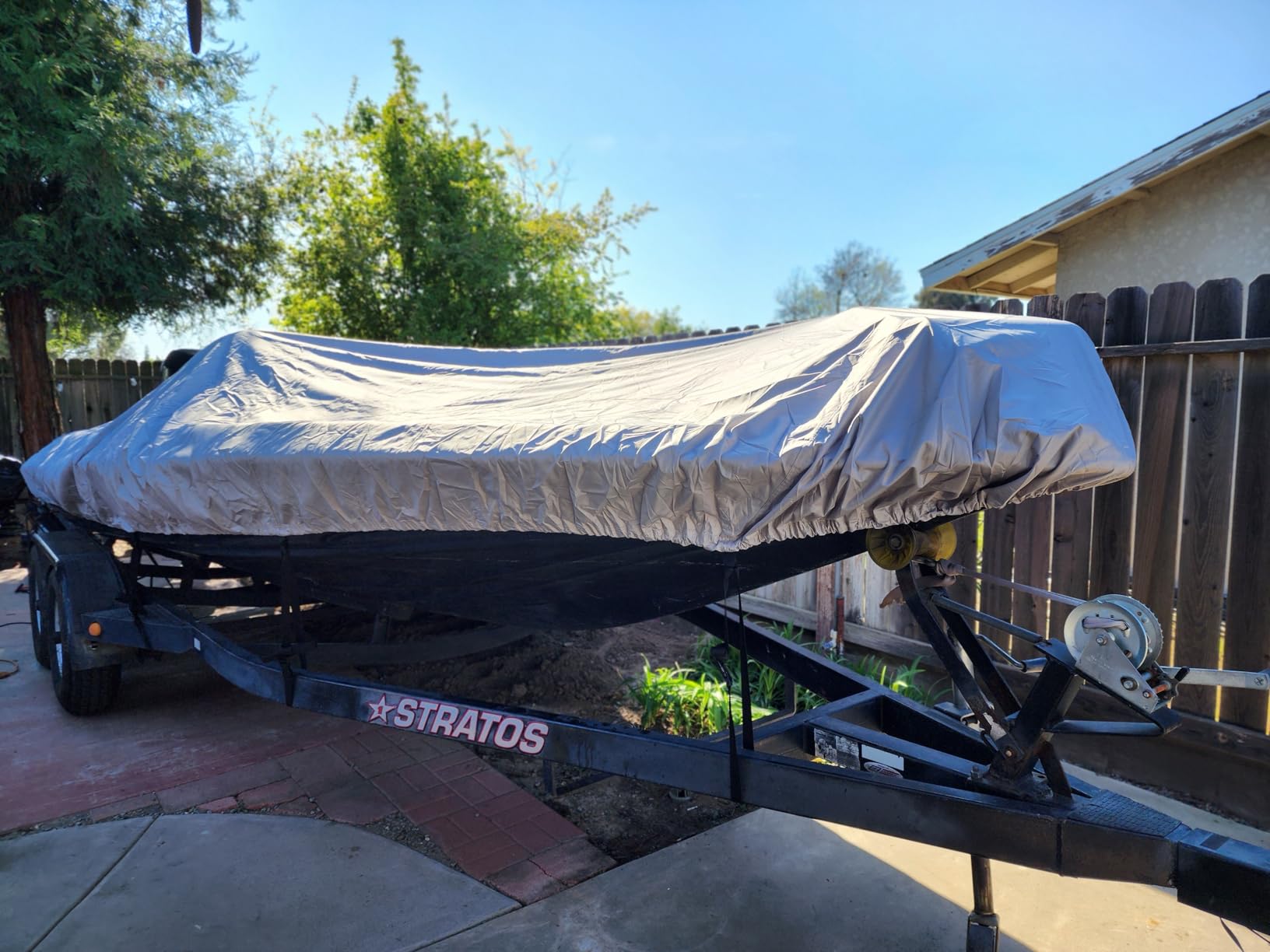 Solim Waterproof 1200D PU Boat Cover with Motor Cover, 17-19' Heavy Duty Marine Grade Trailerable Polyester Canvas, Fits 17-19ft Bass Boat, V-Hull, Runabout, Fishing, Ski Boat with Straps, Black customer photo 1