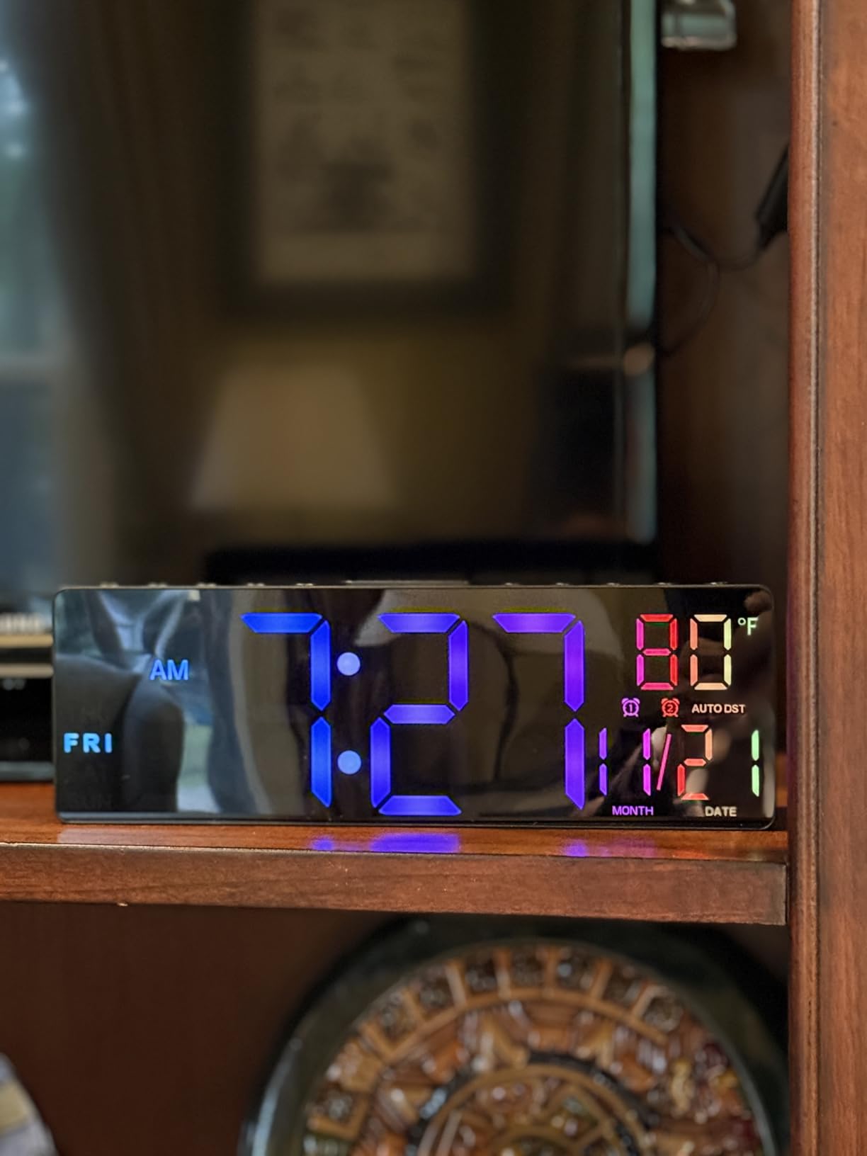 JALL 10.5'' Digital Large Alarm Clock with 8-in-1 RGB Colors, Date, Month, Temperature LED, Auto DST, Modern for Desk, Wall, Living Room, Bedroom customer photo 2