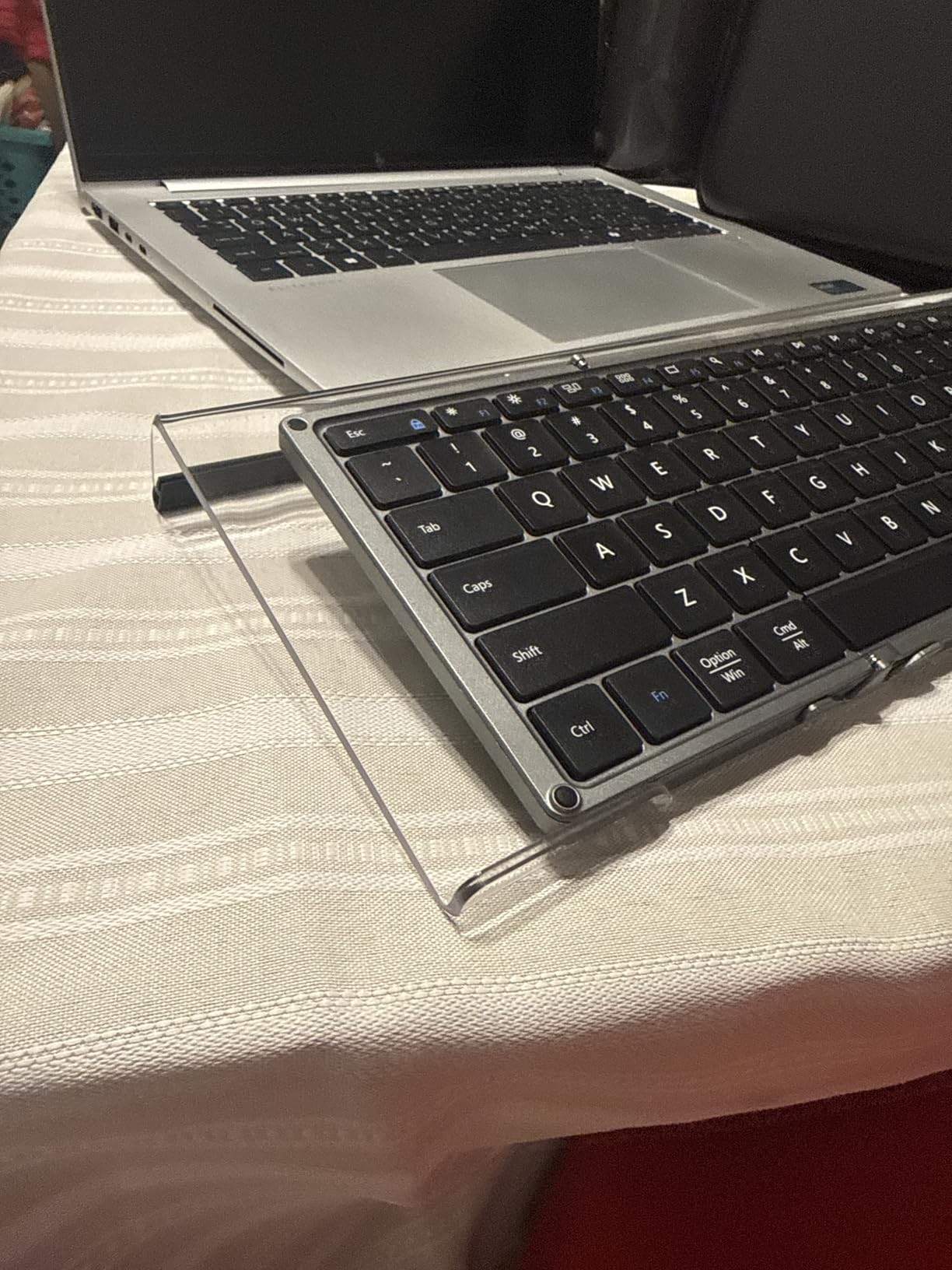 BOOMIBOO Clear Acrylic Tilted Computer Keyboard Holder for Ergonomic Typing, Keyboard Stand with Silicone Anti-Slip Strip, 17 x 5.7 Inch Keyboard Tray for Office Desk, Home, School customer photo 1