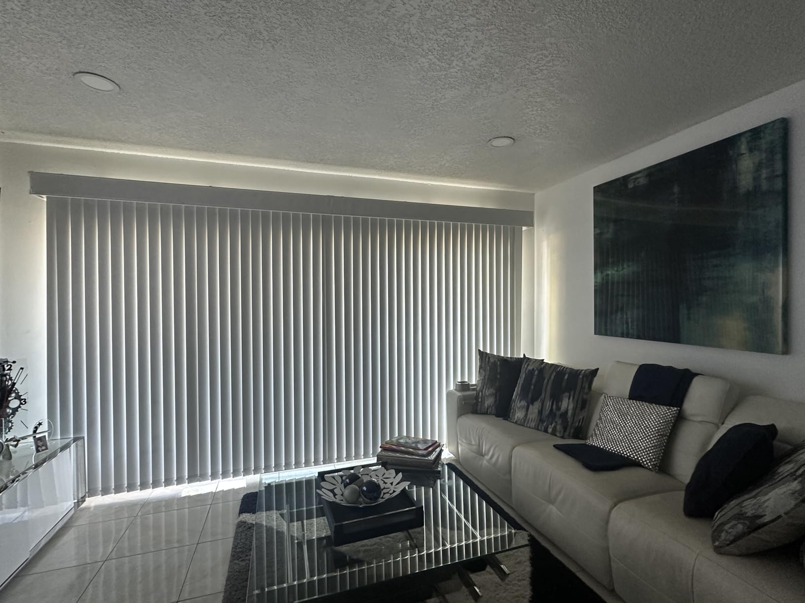 Motorized Vertical Blinds Compatible with Alexa Google Home, Blackout Sliding Door Shades Smart Vertical Blinds Remote Control Customize, Off-White customer photo 1