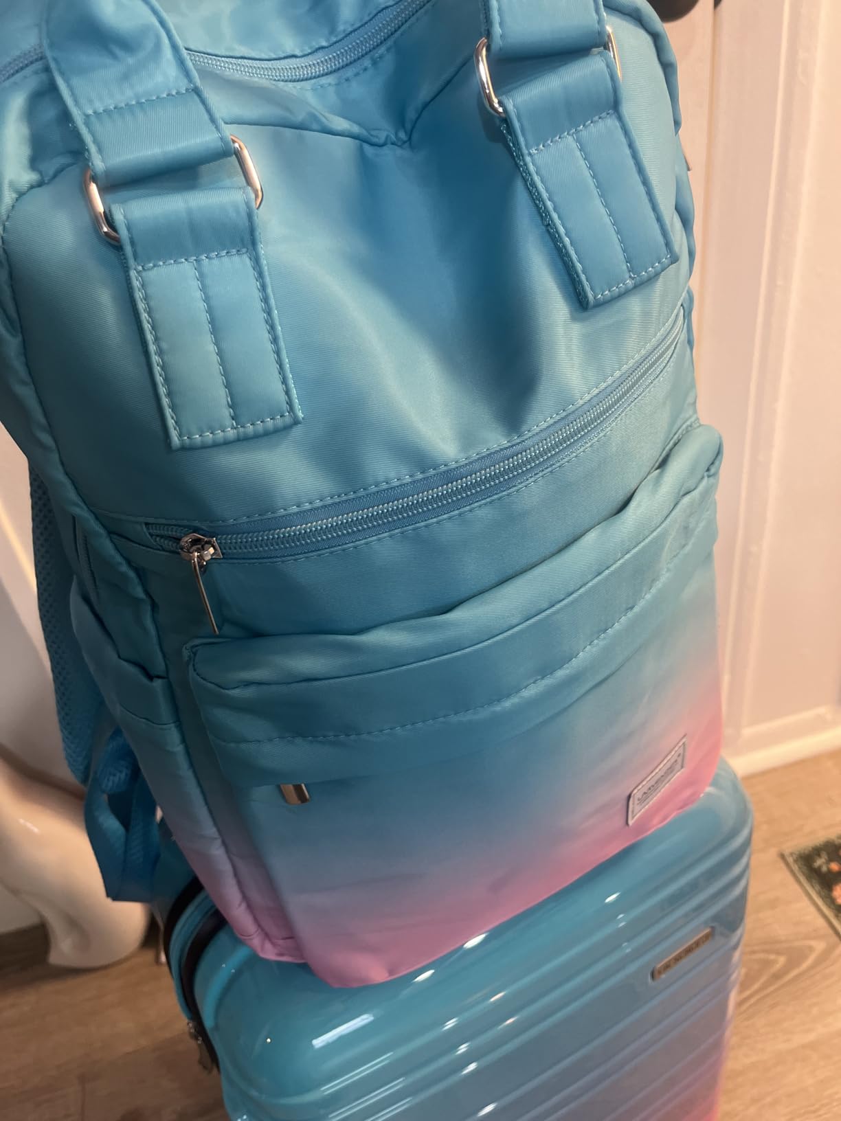 20in Carry On Luggage with Cup Holder and USB Port, 25% Expandable Capacity, Smart Suitcase with Anti Slip Wheels and Backpack, Perfect for Men and Women 3 Piece Set Black customer photo 1