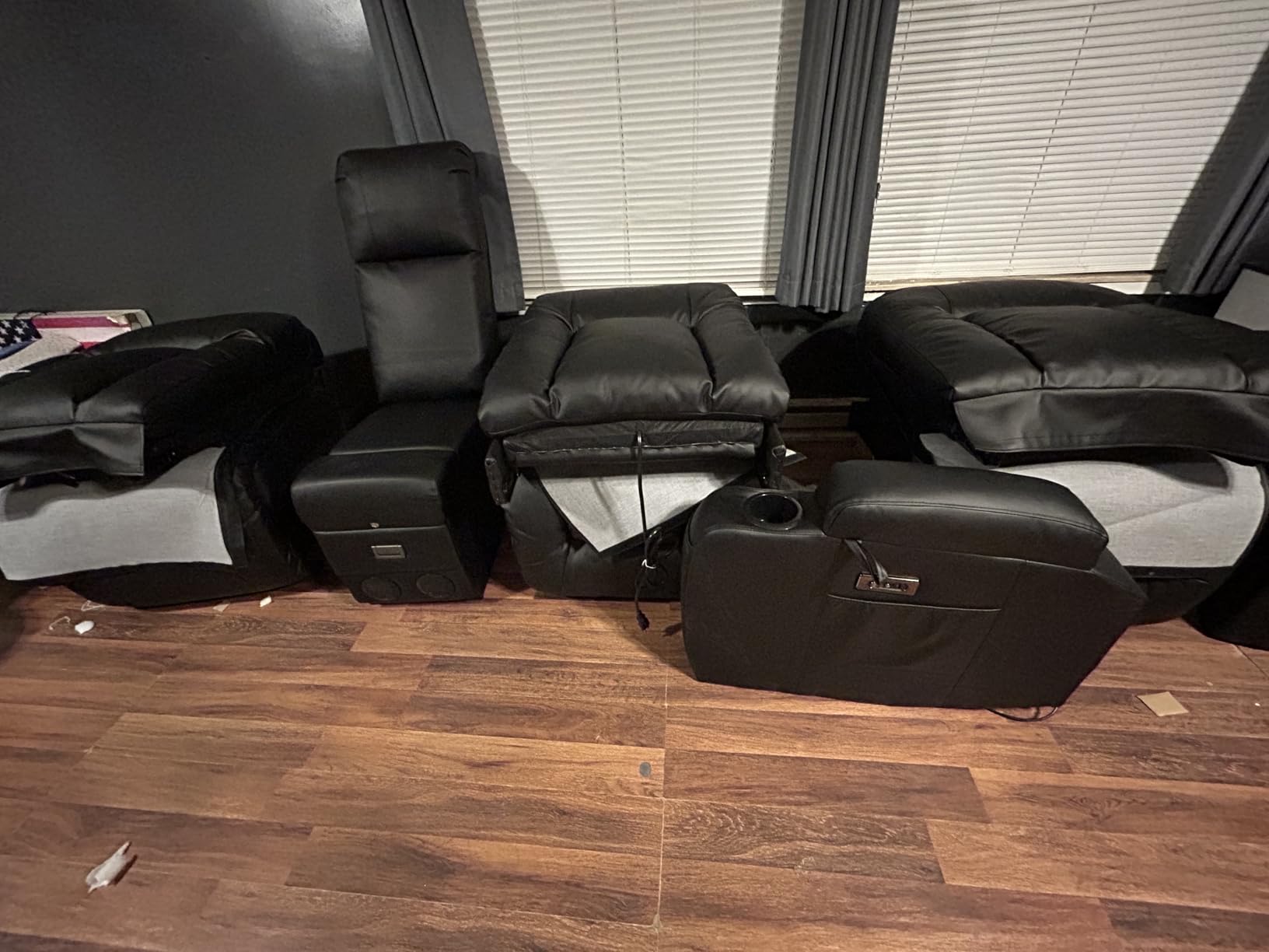 URRED Loveseat Recliner Sofa with Massage and Heat, Power Reclining Loveseat Sofa RV Couch with Console, Home Theater Seating with LED Lights, Bluetooth Speakers, USB, Outlets, Faux Leather, Black | Wall Hugger, Double Recliner, Zero Gravity, Full Body Massage, Storage customer photo 2