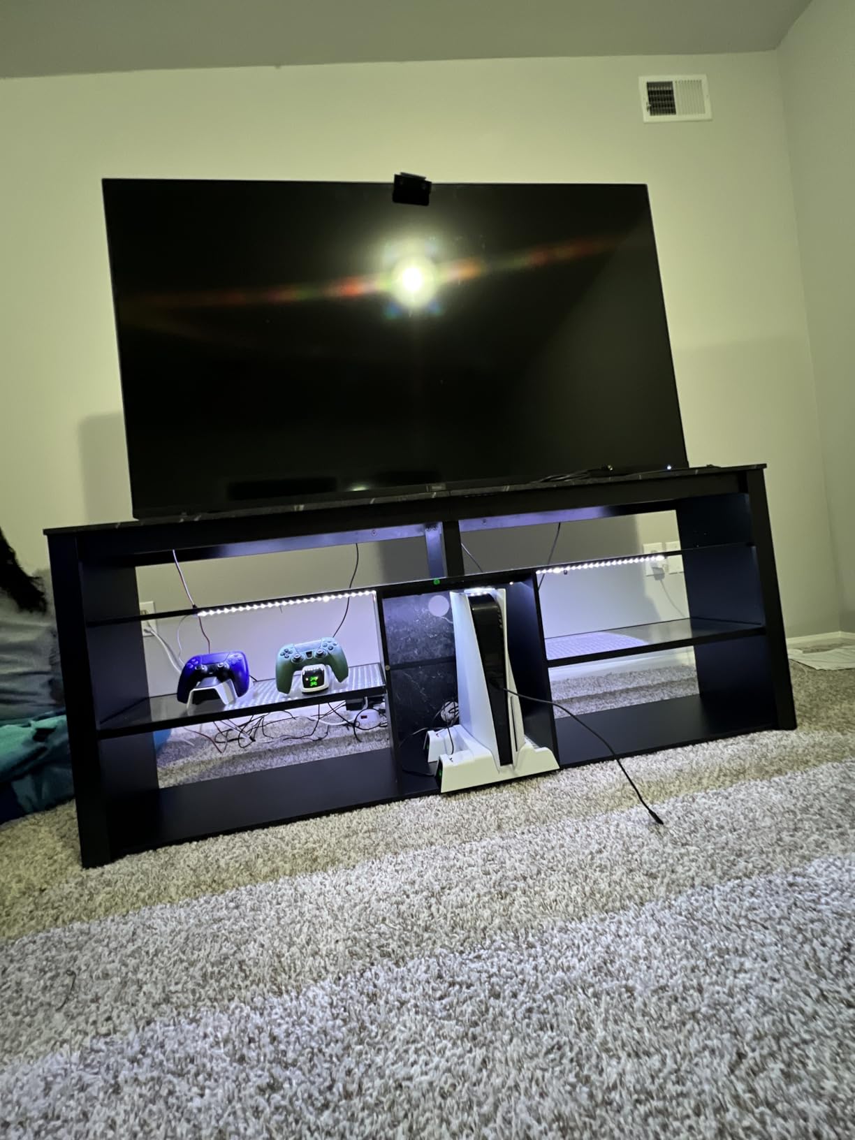 Bestier TV Stand for 70 inch TV, Tall Entertainment Center with 2 Led Lights, Gaming TV Console with Storage for PS5, Modern TV Cabinet for Bedroom, Living Room, Black Marble customer photo 2