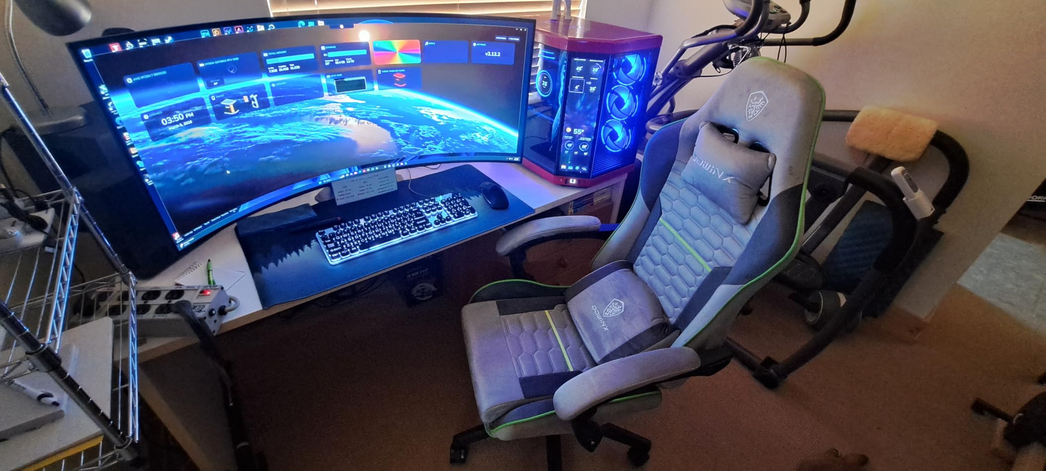 Dowinx Gaming Chair Fabric with Pocket Spring Cushion, Massage Game Chair Cloth with Headrest, Ergonomic Computer Chair with Footrest 290LBS, Black customer photo 1