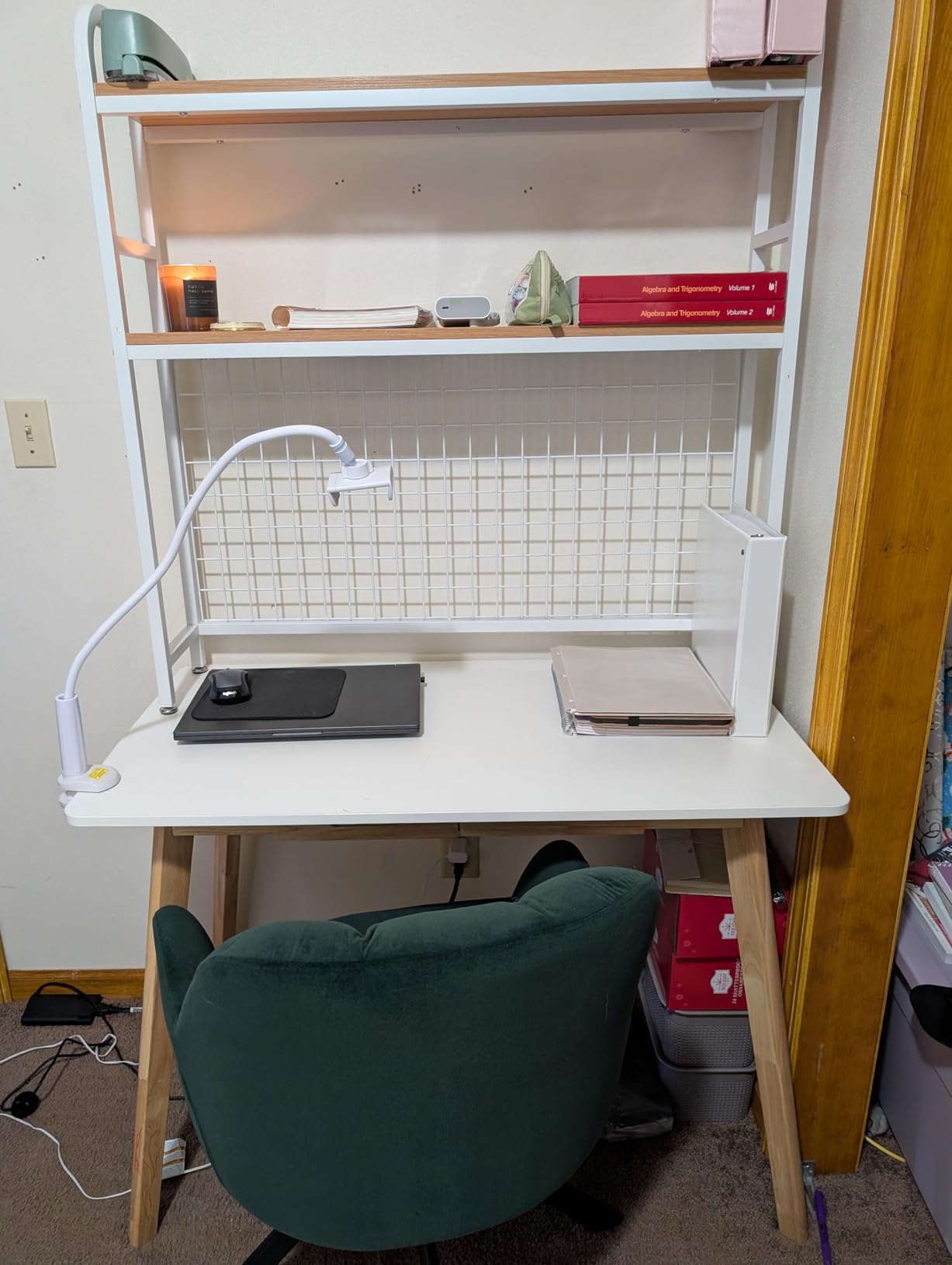 IOTXY 2-Tier Desktop Hutch Bookshelf - Metal Desk Shelf Bookcase with Grid Panel, Countertop Storage Organizer Rack for Dorm or Office, Black, 45.3