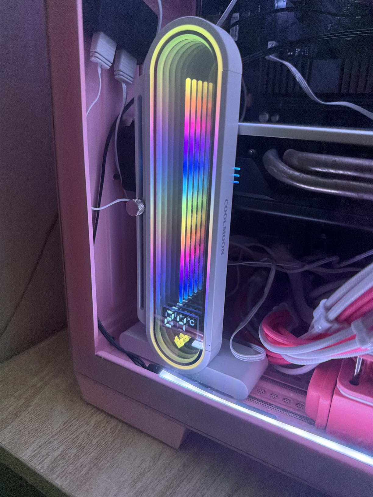 Temperature Displaying GPU Stand ARGB Infinity Graphics Card Support Adjustable 5V 3PIN Video Card Holder Anti-sag Bracket Magnetic Base Display Card Brace Rack PC Graphic Card Accessories (Black) customer photo 1