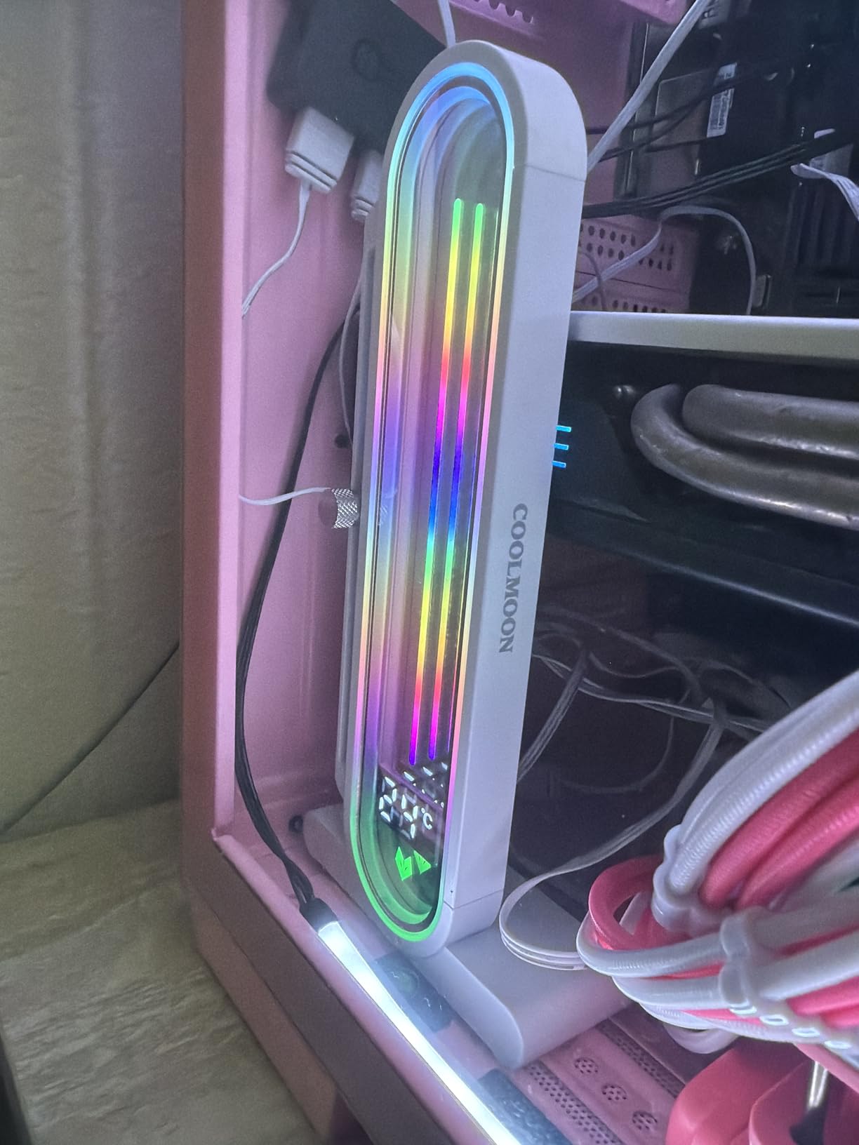 Temperature Displaying GPU Stand ARGB Infinity Graphics Card Support Adjustable 5V 3PIN Video Card Holder Anti-sag Bracket Magnetic Base Display Card Brace Rack PC Graphic Card Accessories (Black) customer photo 2