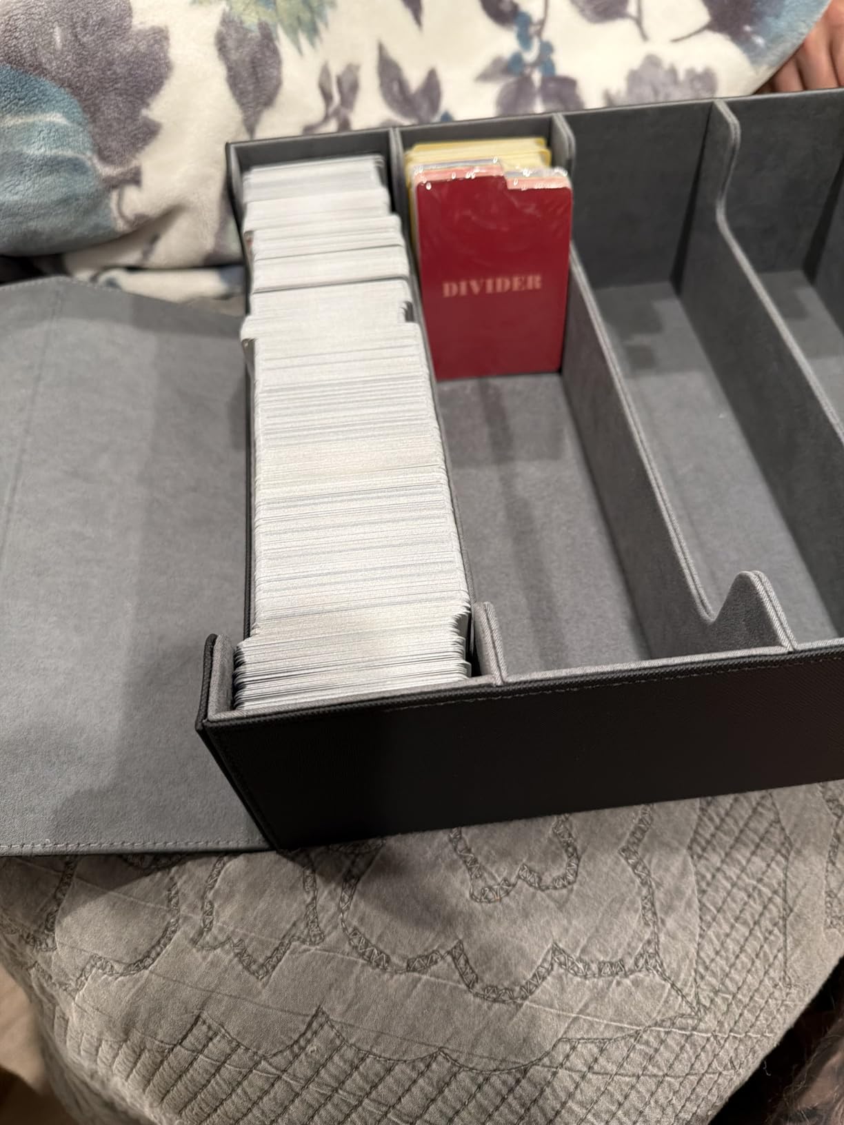 MoKo Trading Card Storage Box, 3000+ MTG Deck Box with 24 Colorful Dividers & 4 Card Supporters, Commander Card Deck Case Fits for Magic Game Cards, YugiOh, TCG, PTG and Sport Cards, Black Blue customer photo 1