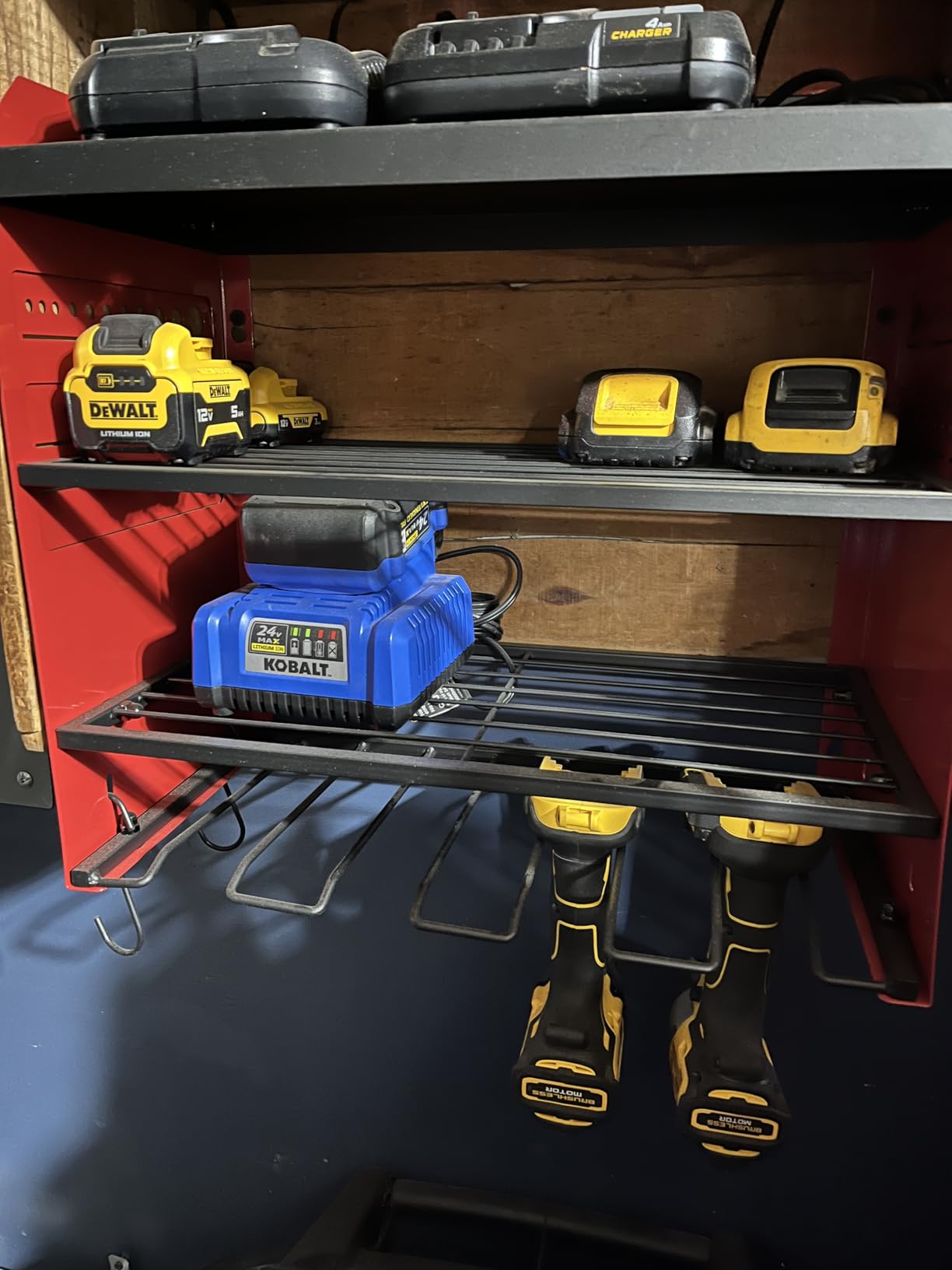 Large Power Tool Organizer Wall Mount with Charging Station,4 Layer Heavy Duty Metal Tool Storage Rack Loads 600lbs with 8 Cordless Drill Holder,Battery Utility Rack Loads with 4 Power Strip customer photo 1