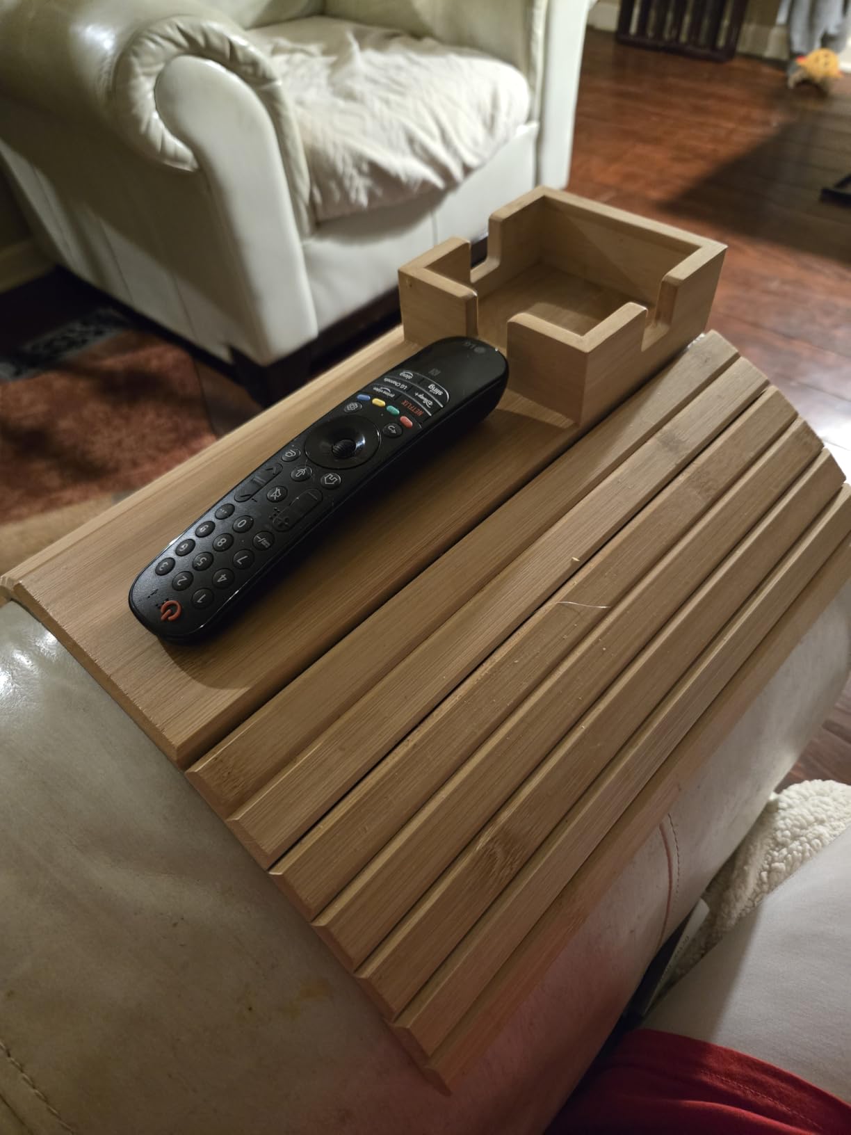 Bamboo Couch Cup Holder for Drink & Snack, Couch Arm Table & Couch Armrest Tray with Couch Cup Holder Tray Table for Couch, Recliner, or Loveseat. customer photo 1