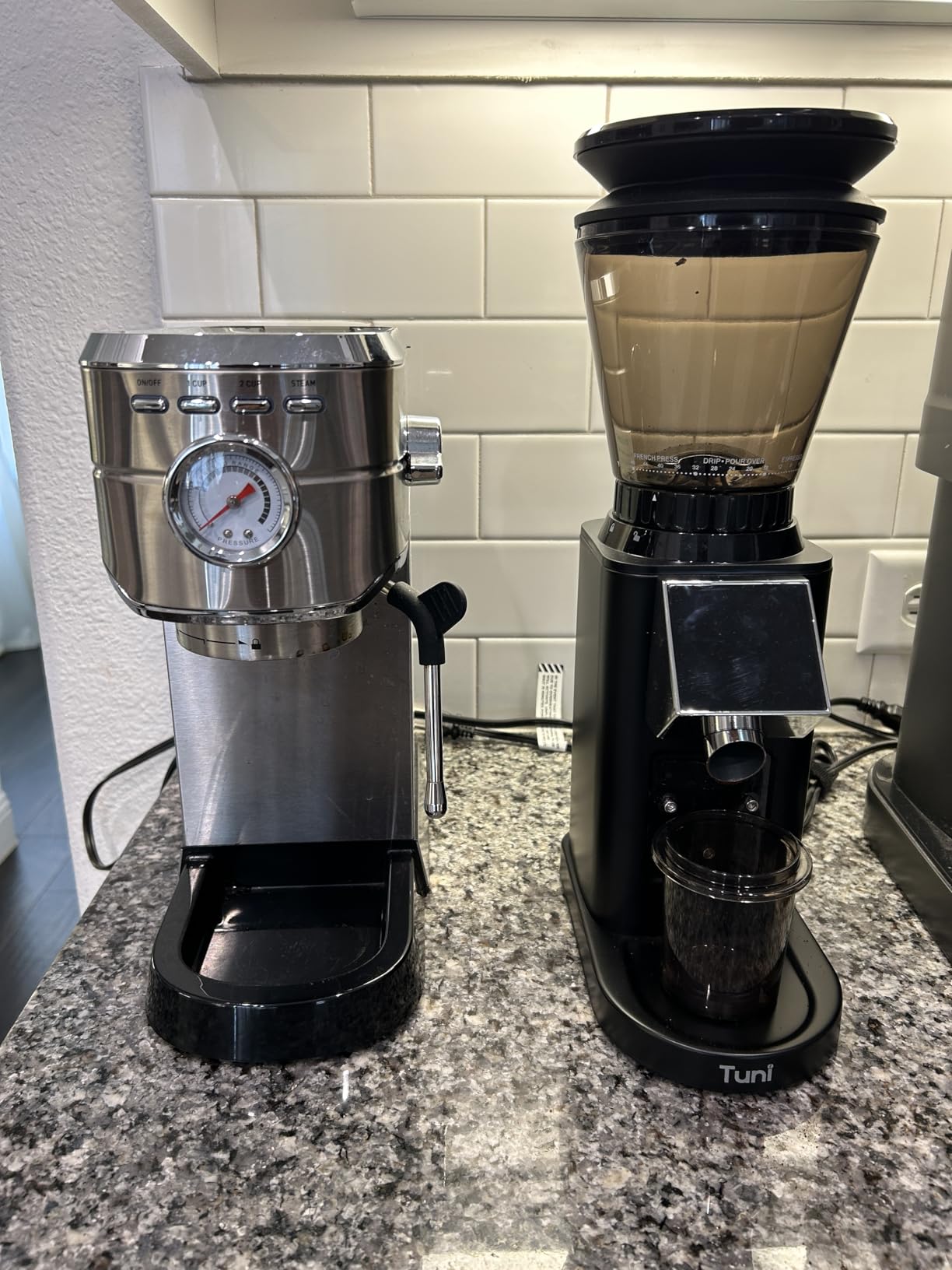 Tuni G1 Conical Burr Coffee Grinder, 48 Grind Settings Anti-static Burr Mill, Precision Electronic Timer and LED Touchscreen for Espresso/Drip/Cold Brew/French Press, Stainless Steel, Silver customer photo 2