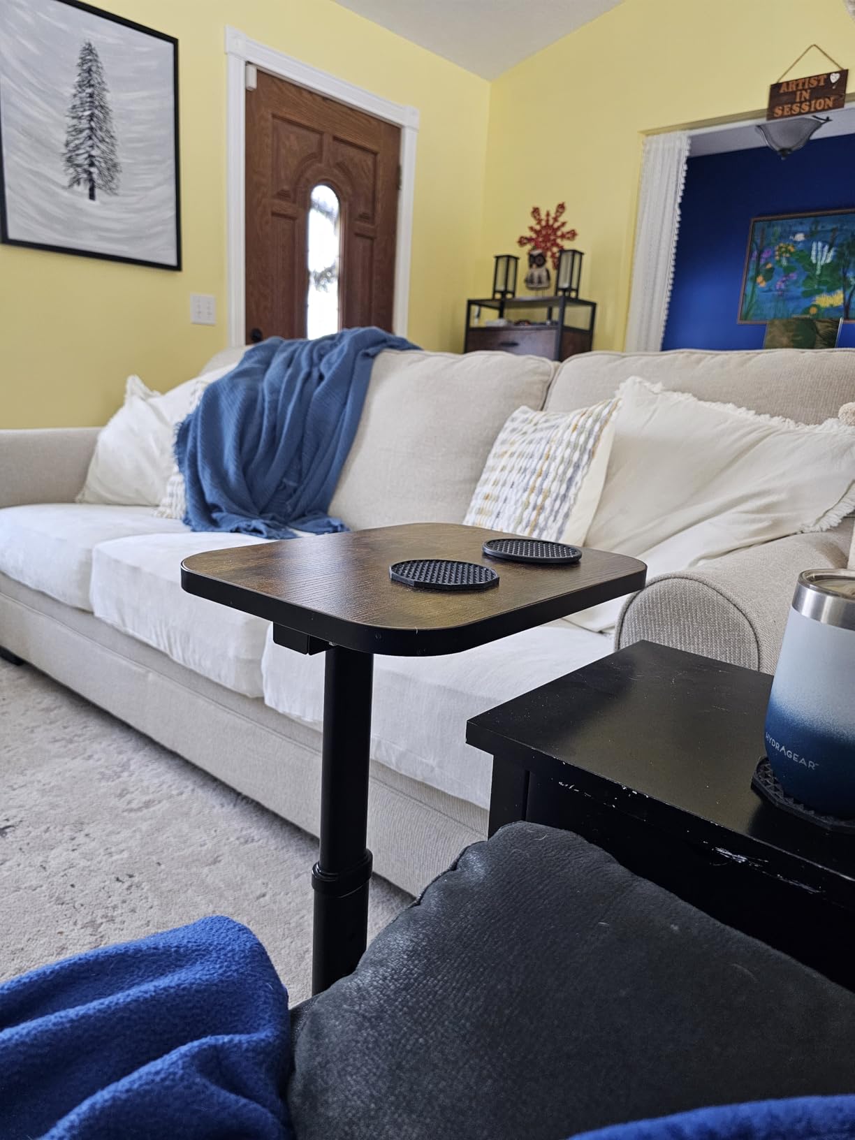 Kitstorack TV Tray Table, Adjustable Height & Flip-Top & Rounded Metal Corners, Snack Table for Couch, Sofa, Bed, Chair, Living Room, C Shaped End Side Table for Eating, Dinner or Laptop, Small Spaces customer photo 1