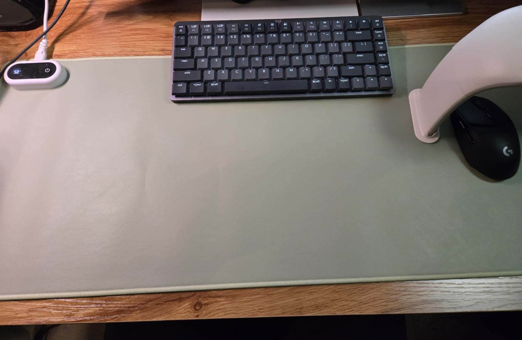 Konohan Heated Desk Pad Warm Mouse Pad, 5 Heating Level & 4 Hour Auto Shut-Off, PU Leather Warm Mouse Mat Heating Keyboard Gaming Mice Warmer Mat Only Supports 110v(Gray-Green Color,31.5