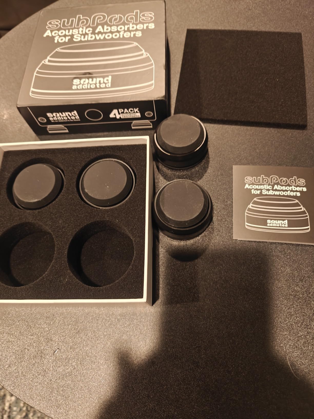 Sound Addicted subPods Subwoofer Isolation Feet, 4PCs - Enhance Sound Clarity and Prevent Vibrations for Home & Studio Subwoofers customer photo 2