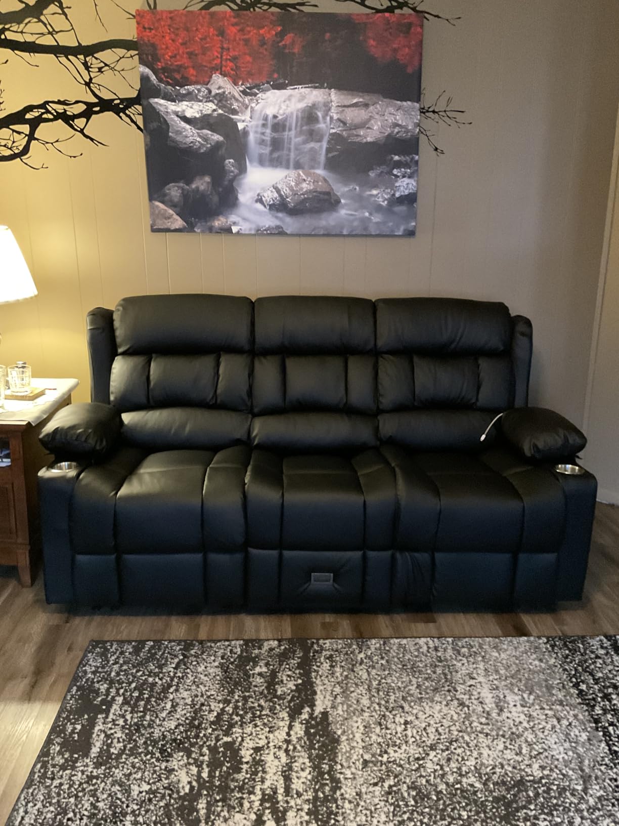 Loveseat Recliner Sofa, Flip Middle Backrest Design 3 Seat Reclining Sofa with Storage Drawer, USB Ports & Cup Holders, Manual Couch for Living Room/RV (Gray) customer photo 1