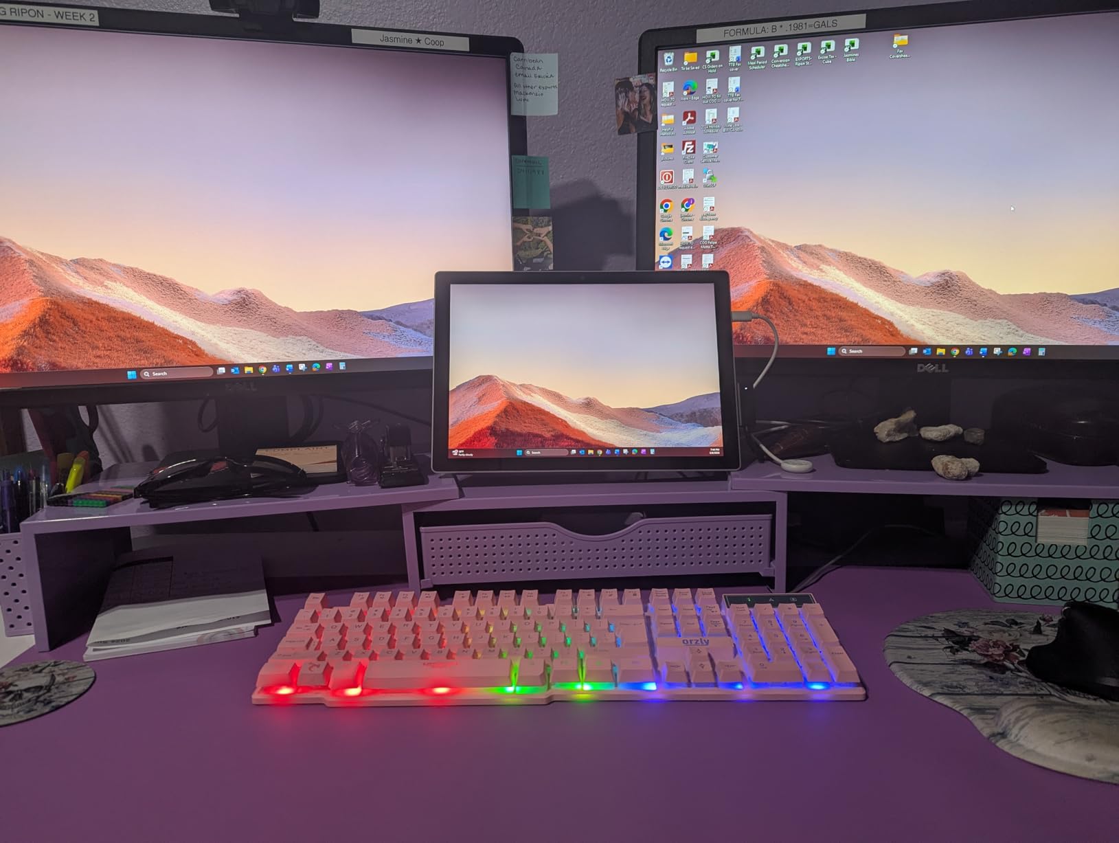 gianotter Dual Monitor Stand Riser, Desk Organizer With Drawer and 2 Pen Holders, Computer Monitor Stand, Shelf for Top of Desk, Black customer photo 1