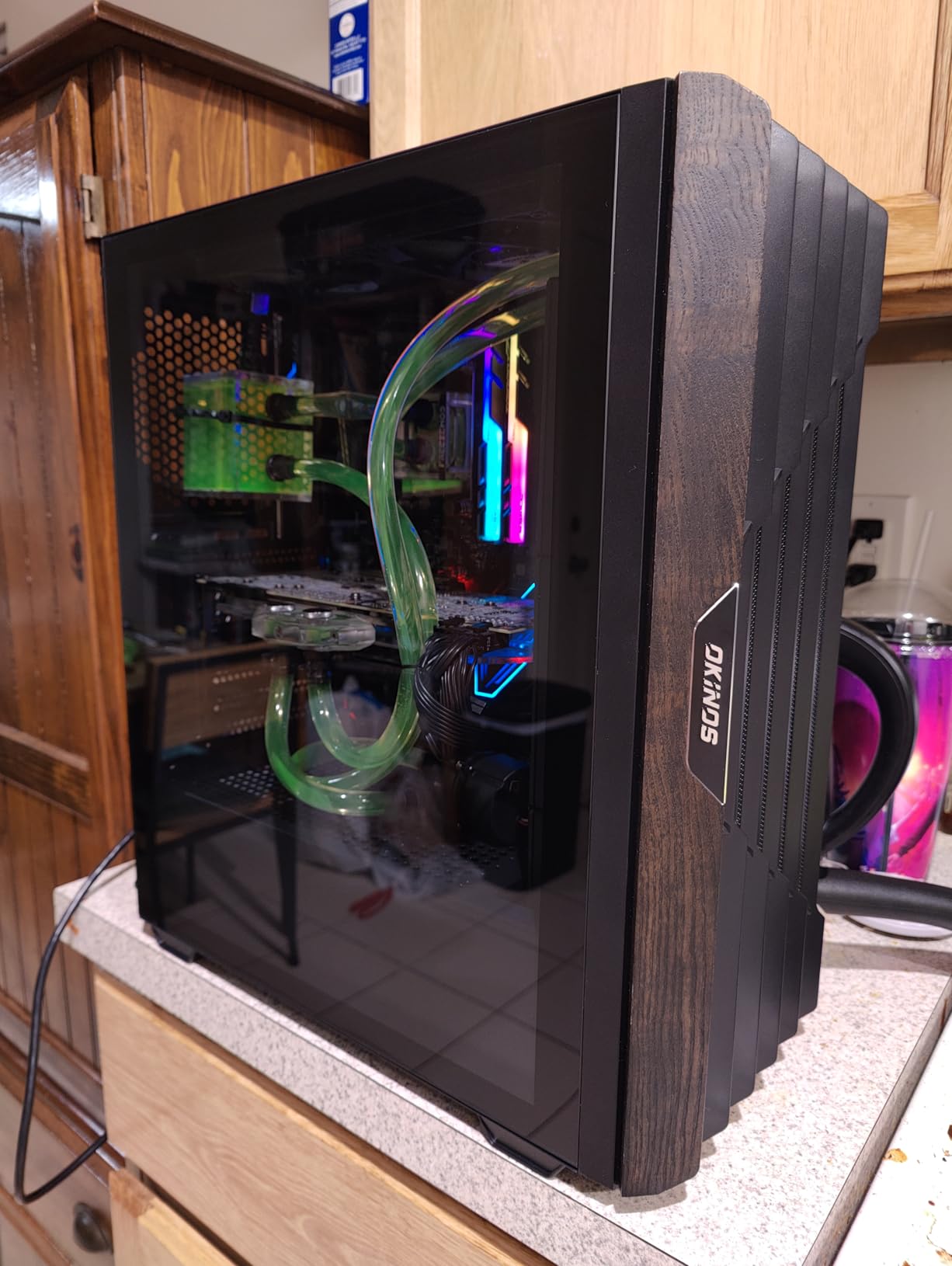 Oak Wood ATX PC Case, 4 x 120mm 3 Pin Non-PWM Case Fans Pre-Installed, Type-C Port, Tempered Glass Side Panel, Black Mid-Tower Computer Case, Cypress 5 AIR customer photo 1