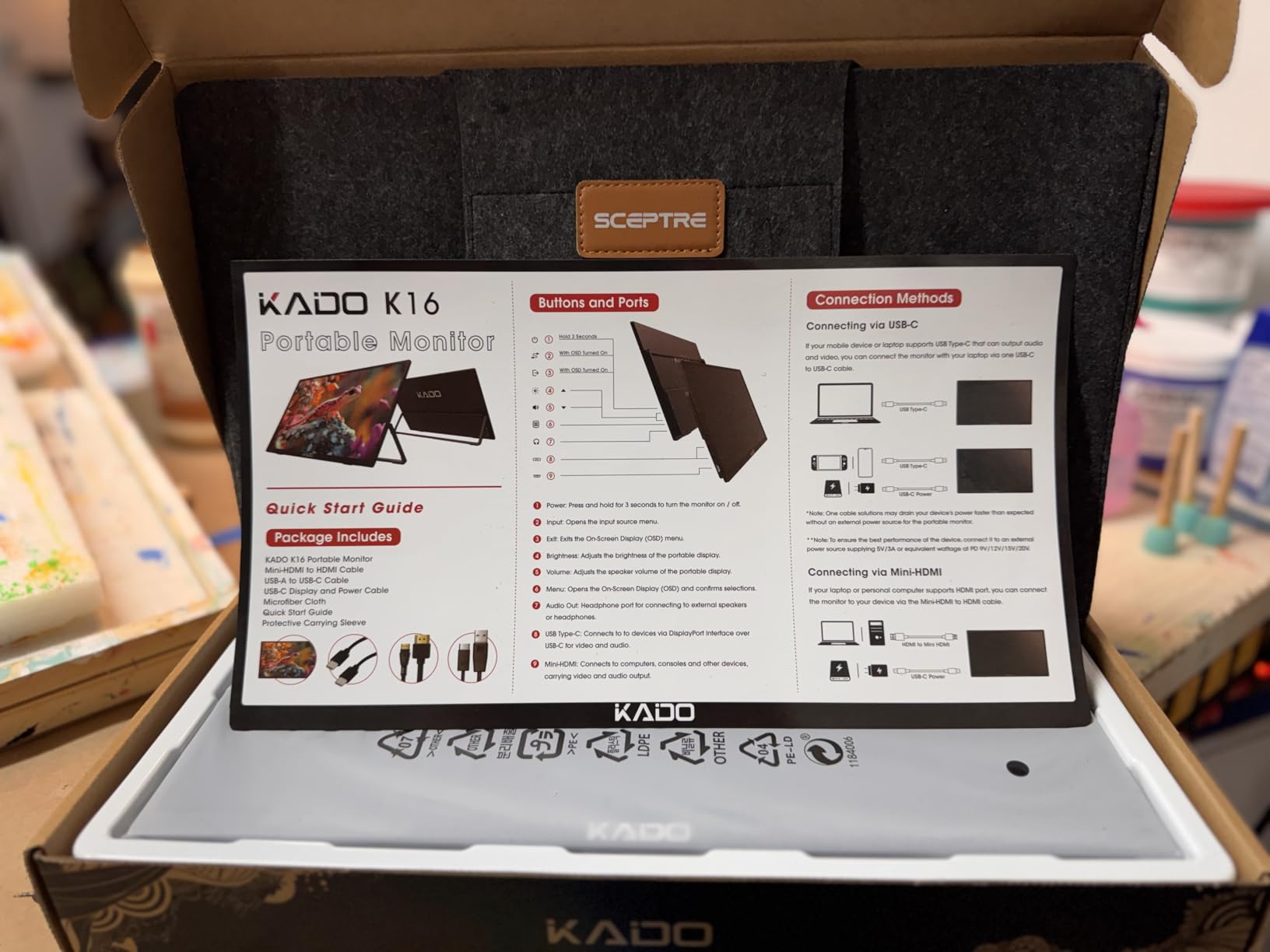 Kado Portable Monitor 15.6-Inch FHD 1080p, 45W Reverse Charging USB-C mini-HDMI Gaming Monitor IPS Display Built-in Speakers, Second Display 180° Kickstand for Laptop PC Phone Mac Xbox PS4/PS5 Switch customer photo 2