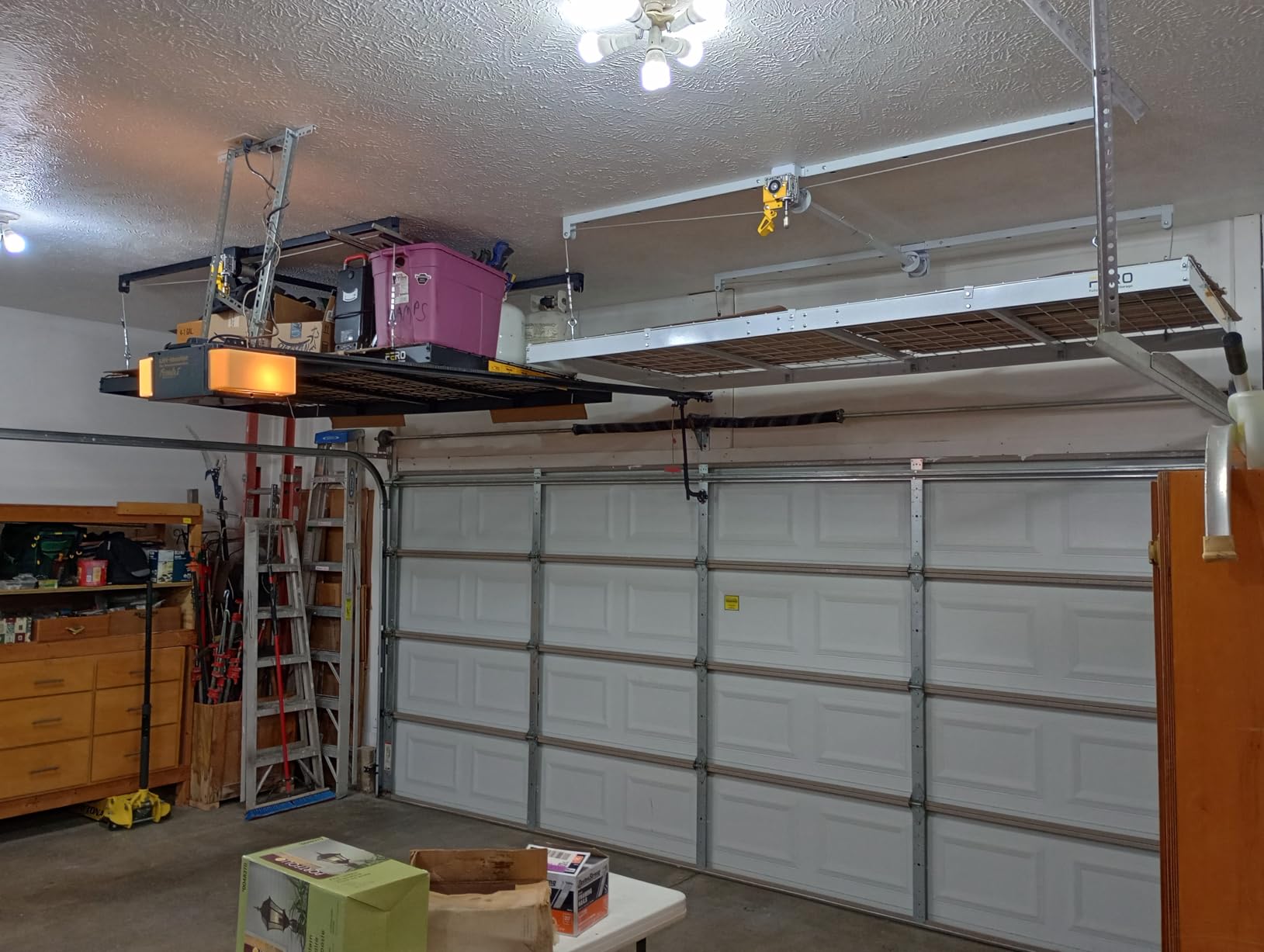 Garage Ceiling Storage Racks - 4x8 FT Overhead Garage Storage Rack with Safety Lock, Heavy-Duty Ceiling Mounted Lift System and Storage Organizer, Ideal for Maximizing Overhead Space, 325 lbs Capacity customer photo 1