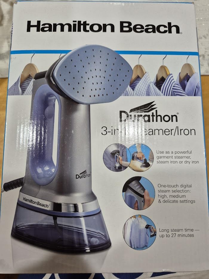 Hamilton Beach Durathon 3-in-1 Handheld Garment Steamer for Clothes & Steam Iron, 45 Second Heat-Up with 1700 Watts, 300ml Removable Water Tank, 27 Minutes of Steam, Auto Shutoff, Gray & Blue (11559) customer photo 2