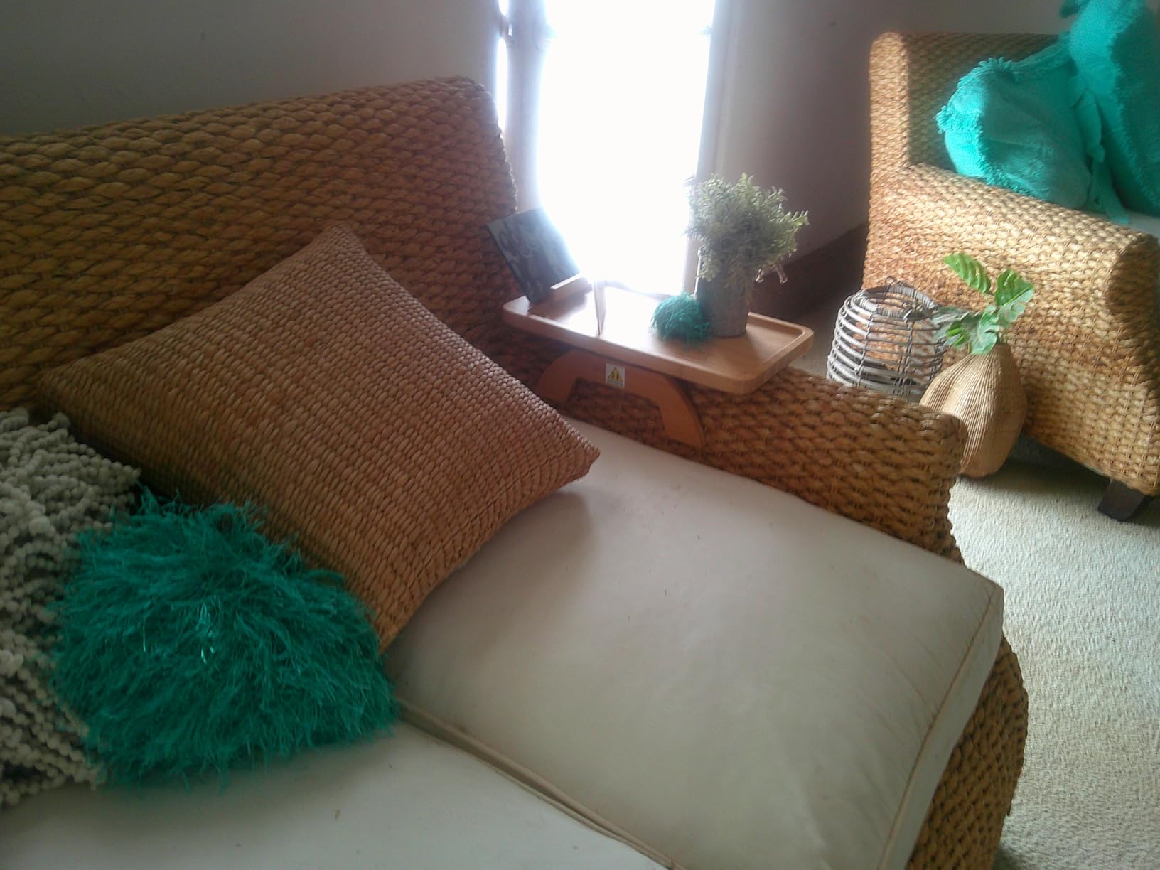 SINWANT Couch Arm Table, Acacia Wood Sofa Arm Rest Tables Couch Armrest Table with 360° Phone Holder,Portable Sofa Armrest Tray for Drink Snacks customer photo 1