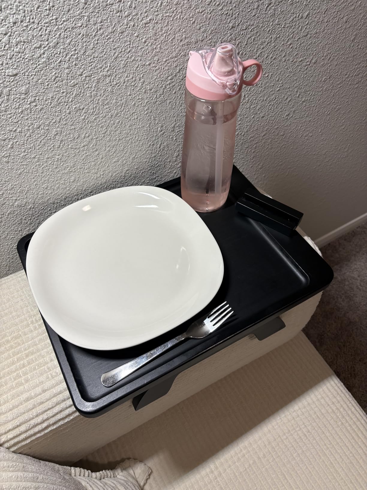 SINWANT Couch Arm Table, Acacia Wood Sofa Arm Rest Tables Couch Armrest Table with 360° Phone Holder,Portable Sofa Armrest Tray for Drink Snacks customer photo 2