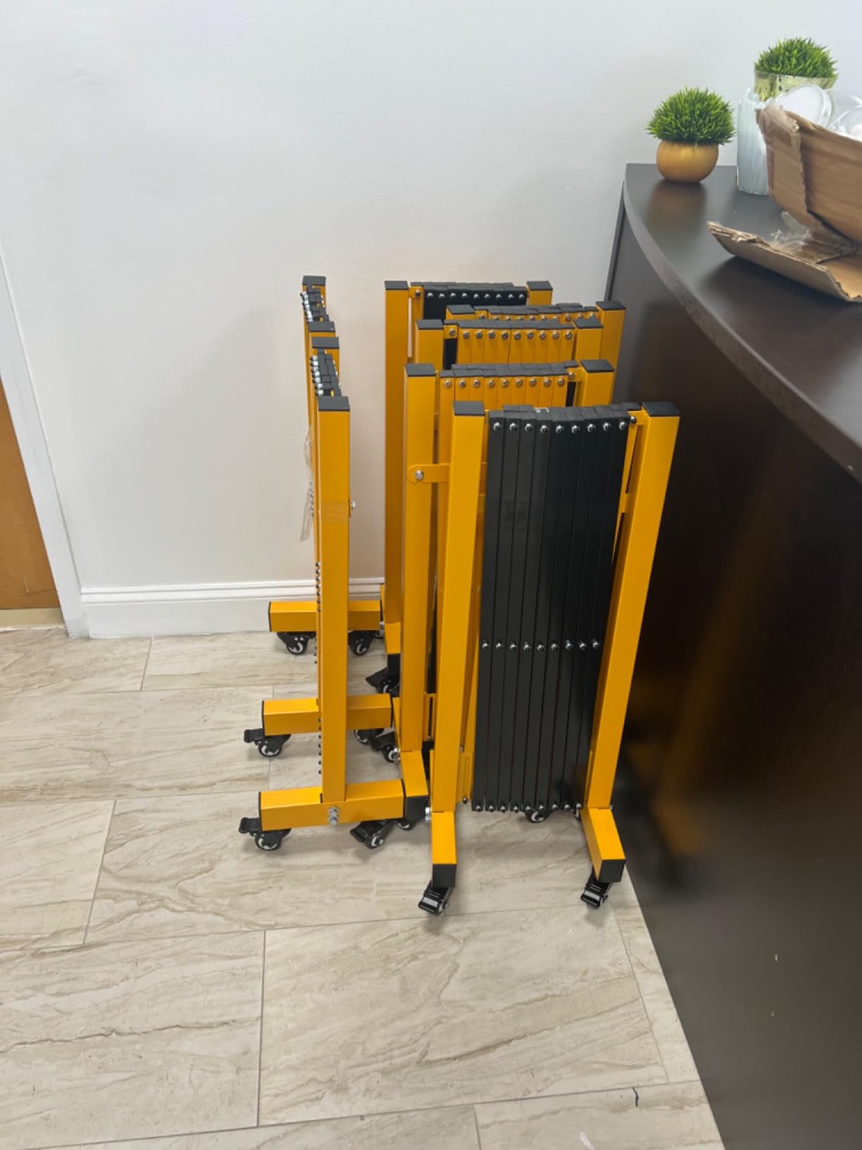 11.5FT Expandable Barricade Gate, Expandable Metal Barricade Gate Alloy Fence with Wheels, Retractable Crowd Control, for Industrial or Residential Use (Yellow, 11.5FT) customer photo 1