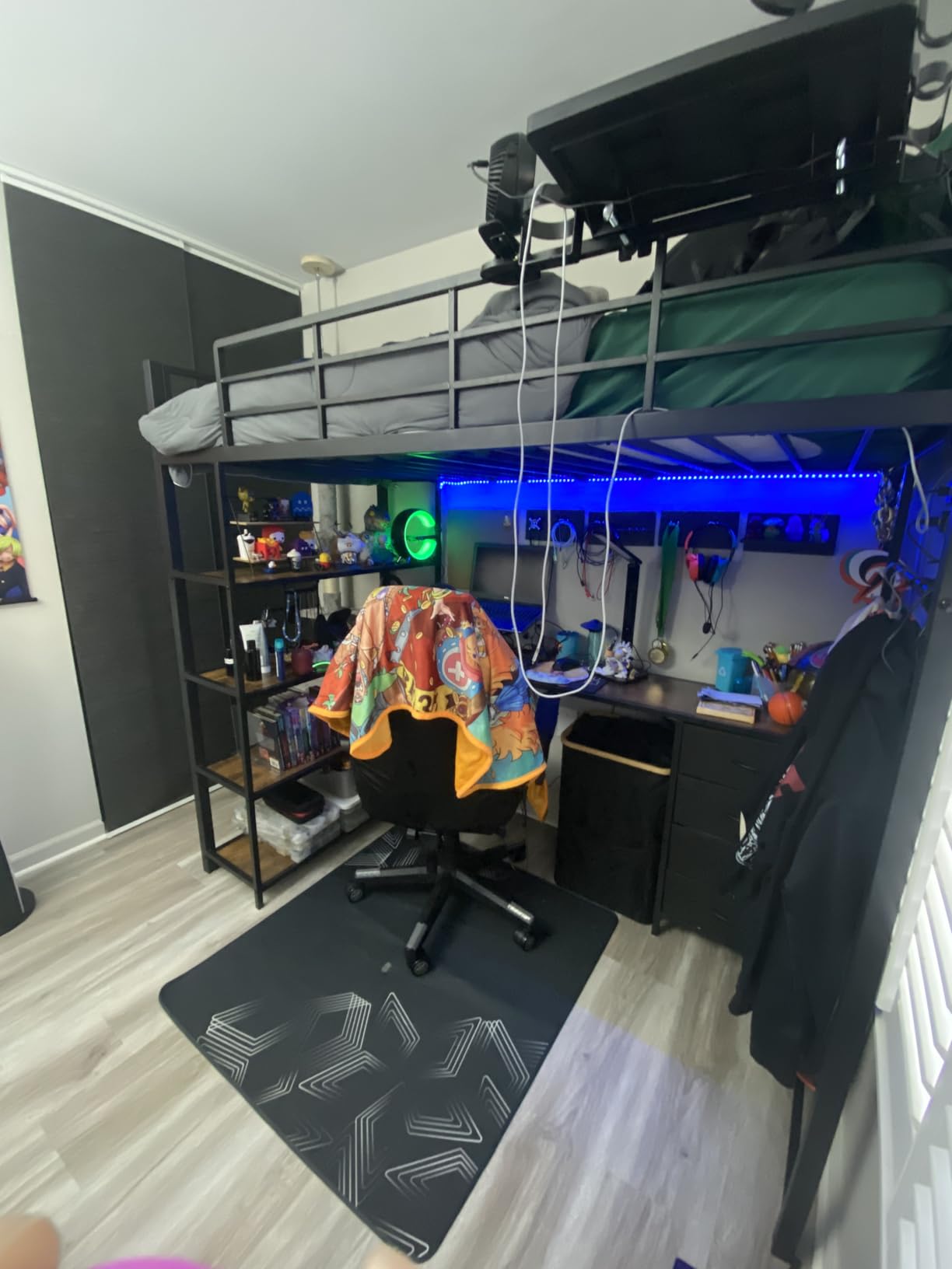 Loft Bed Twin Size with L Shape Desk,4 Drawers,3-Tier Storage Shelves Metal Loft Bed Frame with Power Outlet and LED Lighted,No Box Spring Needed,Space-Saving,Noise Free,Brown & Black customer photo 1