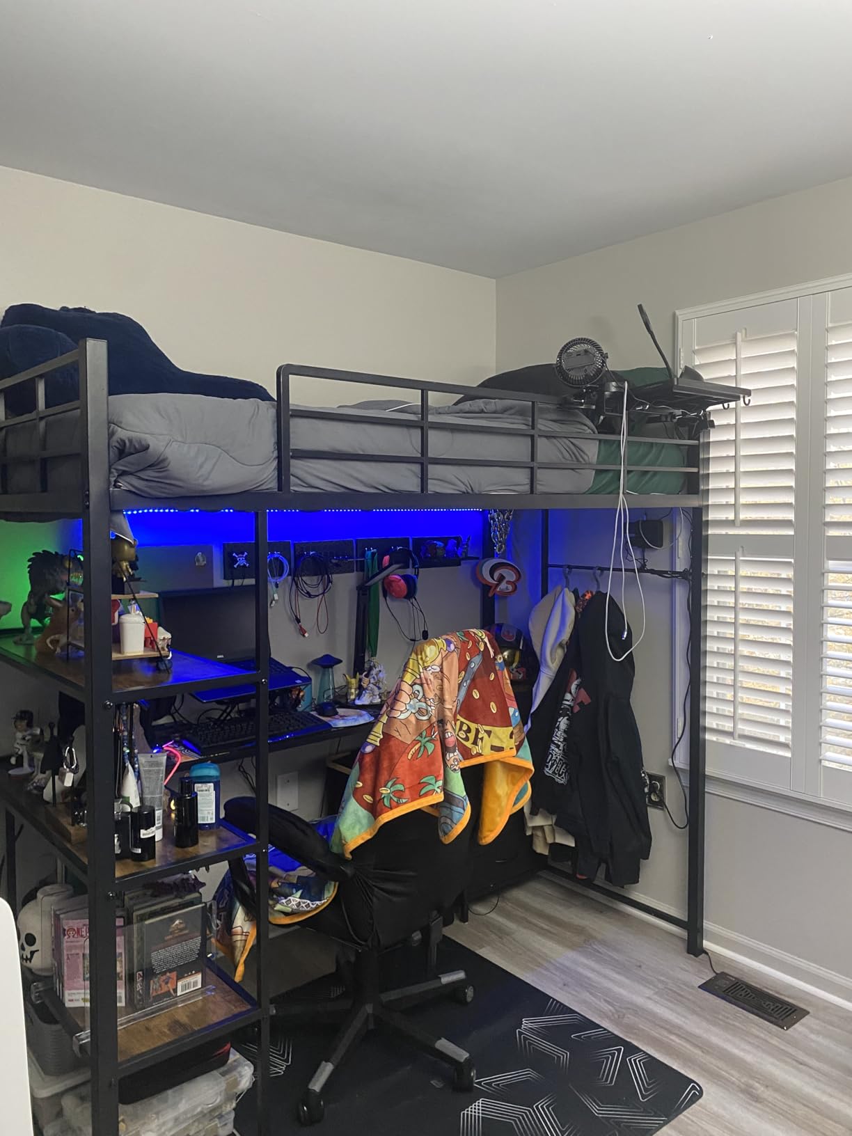 Loft Bed Twin Size with L Shape Desk,4 Drawers,3-Tier Storage Shelves Metal Loft Bed Frame with Power Outlet and LED Lighted,No Box Spring Needed,Space-Saving,Noise Free,Brown & Black customer photo 2