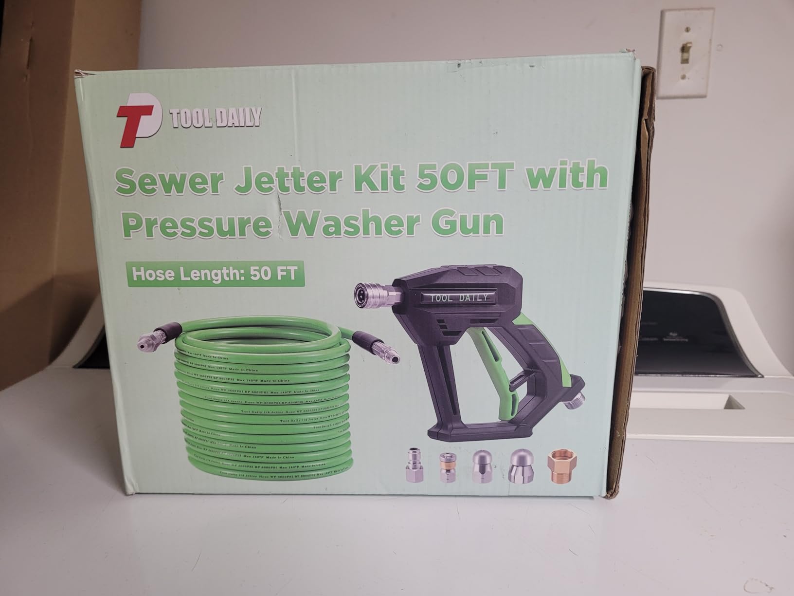 Tool Daily Sewer Jetter Kit for Pressure Washer 50 FT, Short Power Washer Gun, Drain Cleaner Hose 1/4 Inch NPT, Corner, Rotating and Button Nose Sewer Jet Nozzle, 3600 PSI customer photo 1