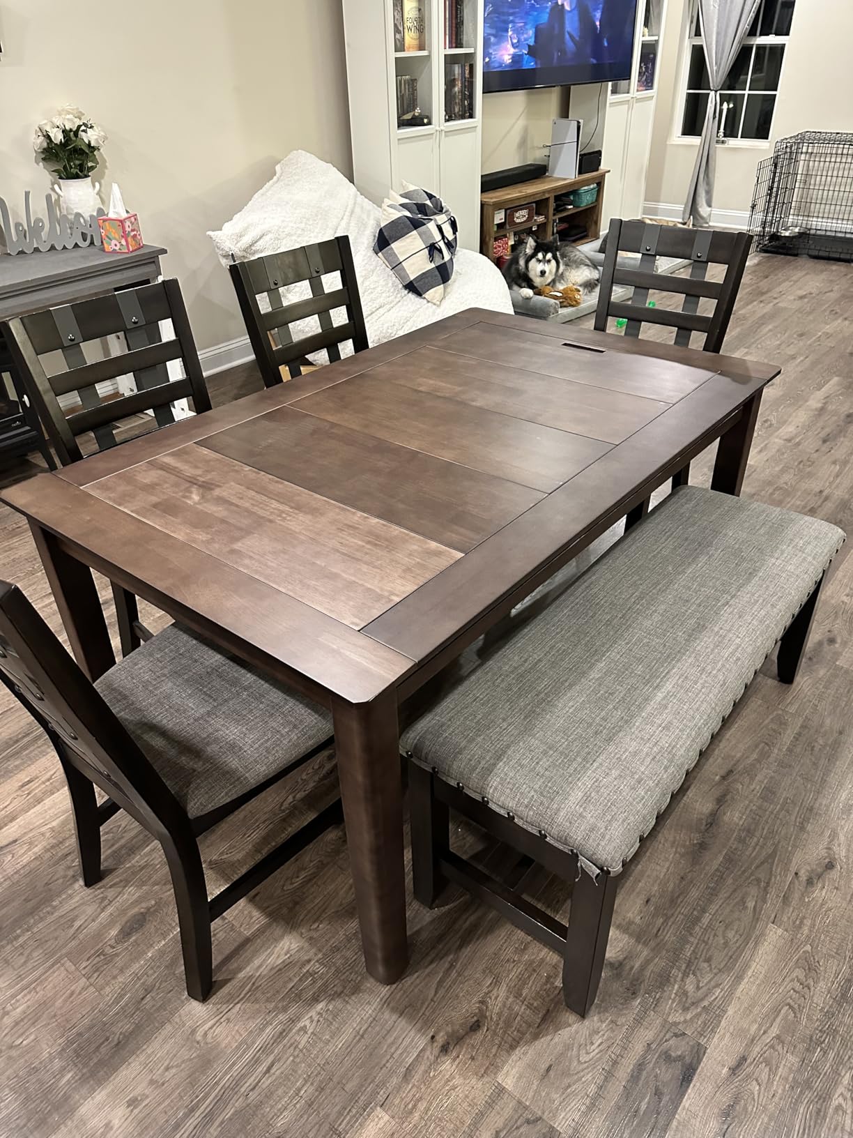 Solid Wood Board Game Table for 4-6 Players, Dining/Gaming Table w/ 54