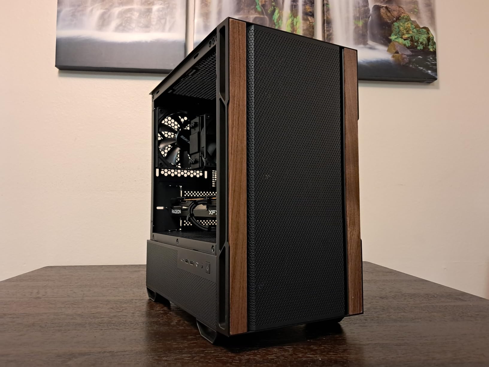 Genuine Walnut Wood Micro ATX Case, MATX PC Case with 4 × 120mm 3 Pin Non-PWM Case Fans Pre-Installed, Temper Glass Side Panel, with Type-C, Black, Cypress 3 Wood customer photo 1