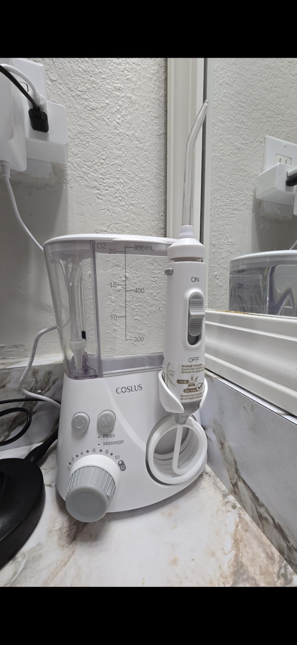 COSLUS E2 Advanced Water Flosser for Teeth: 2 Modes & 12 Pressure Settings Electric Dental Pick for Orthodontic, Braces, Sensitive Gums - Home Use, 5 Jet Tips for Multiple Users, Family, White customer photo 2