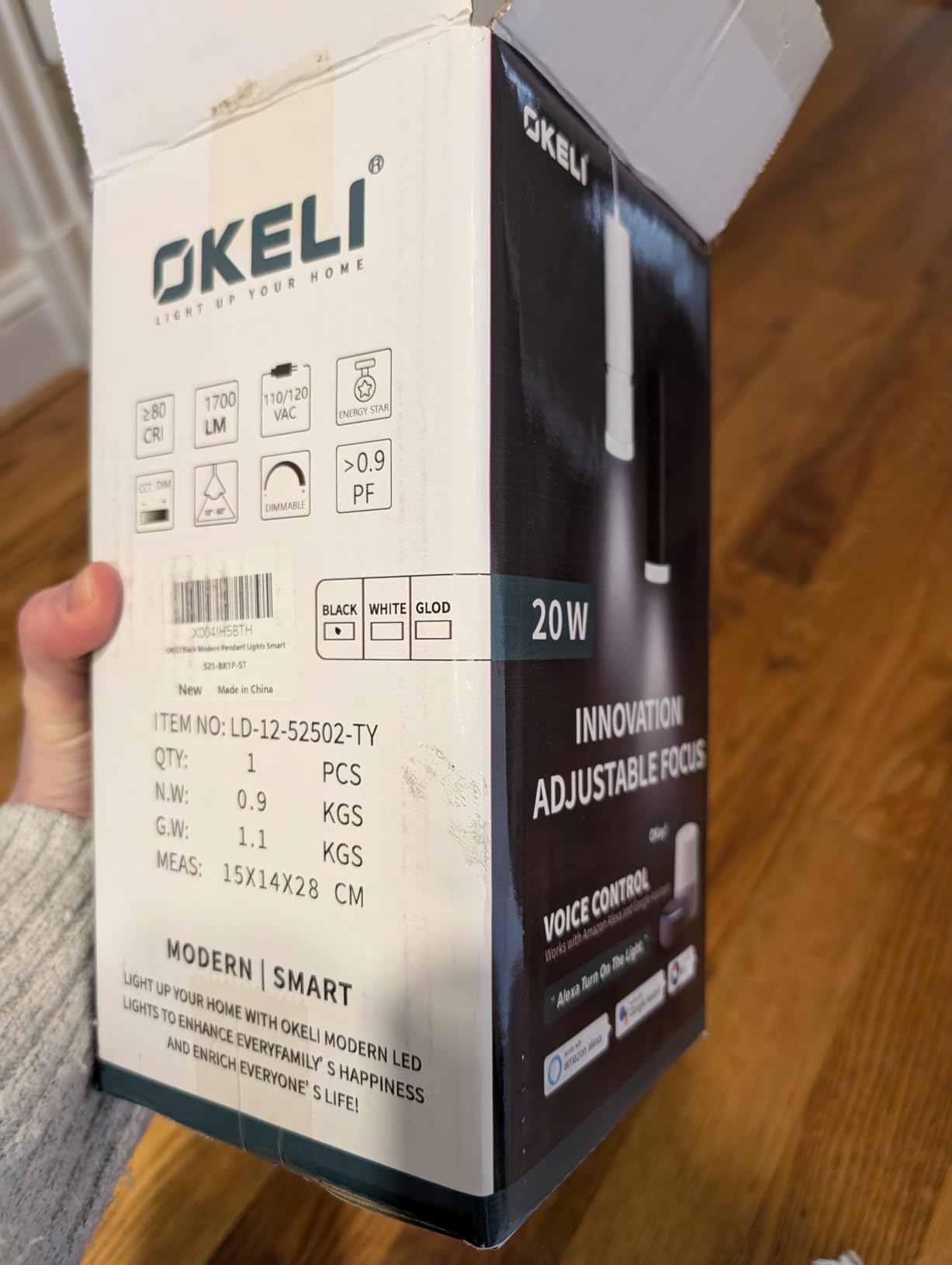 OKELI Pendant Light Smart, Modern Black Pendant Lights Fixture, Dimmable Unique LED Pendant Lighting for Kitchen Island,20W,2700-6000K, ETL(1Pack) customer photo 2