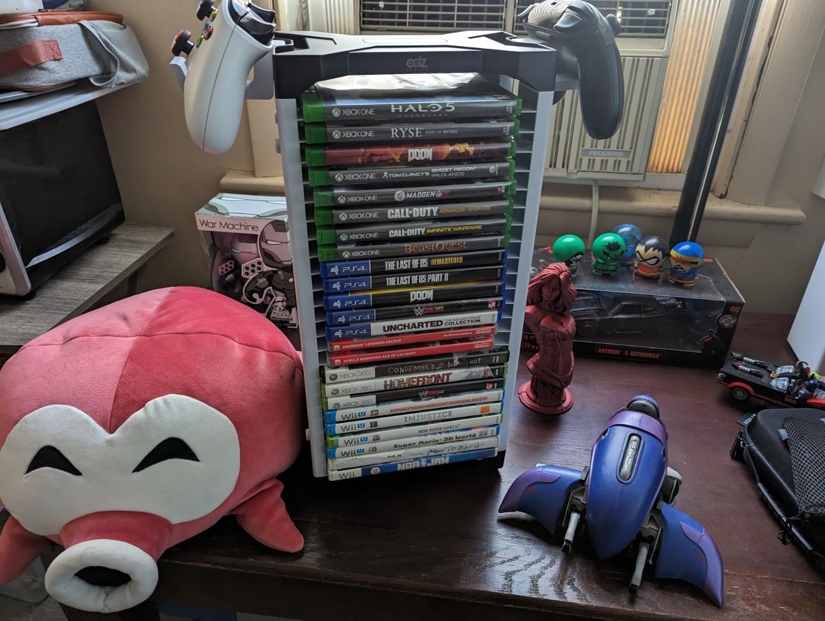 ADZ Universal Game Holder - 23 Game Storage Tower Rack for PS2 PS3 PS4 PS5 PSP Xbox 360 Xbox One Series X Wii Switch Games DVD and Blu-Ray Disks. Includes 2 Controller Mounts (Black) customer photo 2