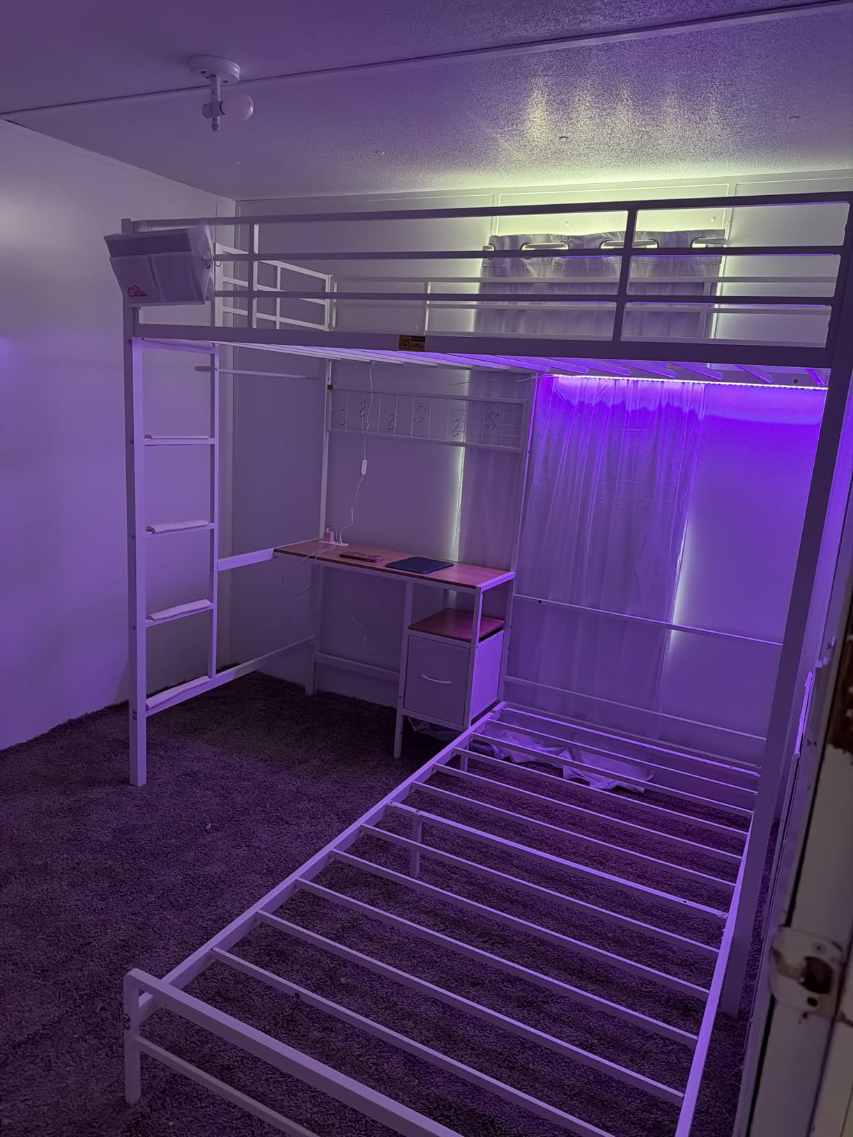 DICTAC Full Over Twin Bunk Bed with Desk and Charging Station Metal Full Over Twin Size Bunk Bed with Led Lights,Storage Shelves and Drawers,Bunk Beds for Teen/Adult with Safety Guard & Stairs,Black customer photo 1