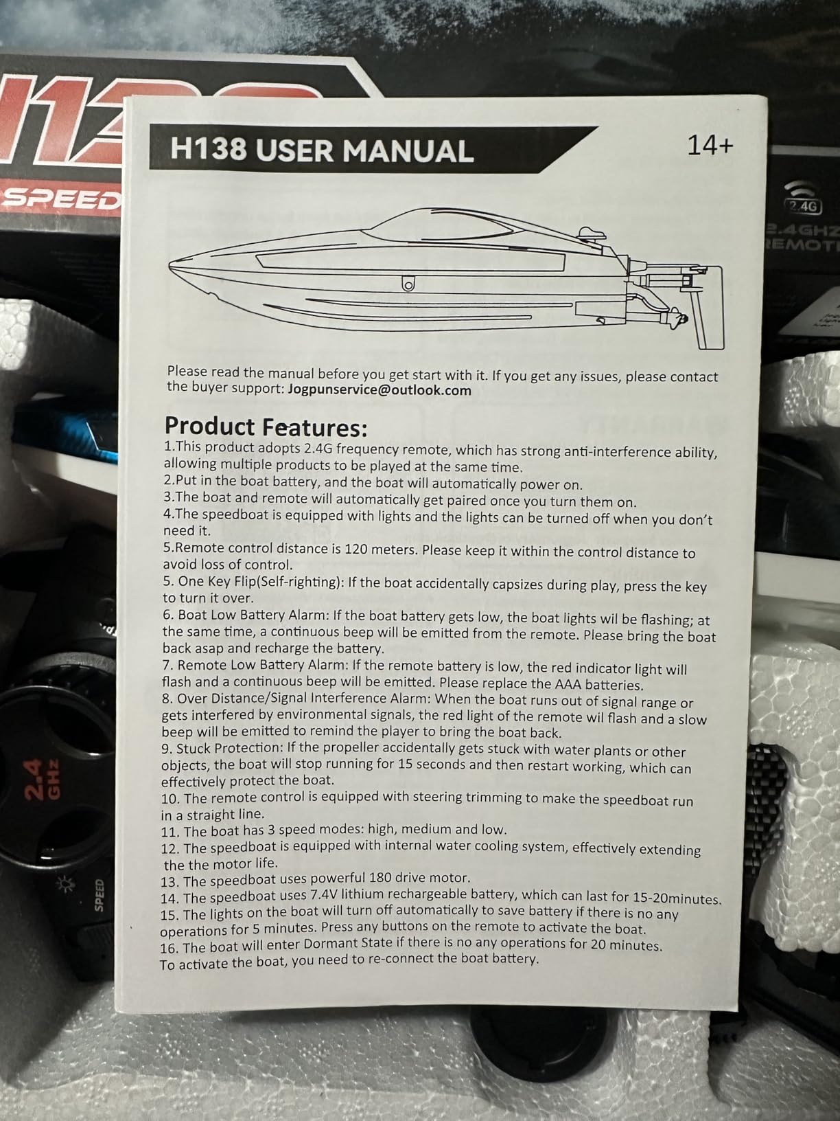 30KMH RC Remote Control Boat with 7 LED Light Modes Waterproof Electric Fast Speed Boat for Adults Kids 8-12 Lake Pool Water Play,Self-righting,Demo,Water Cooling,20Mins,Low Battery Alert,2.4Ghz,Blue customer photo 1