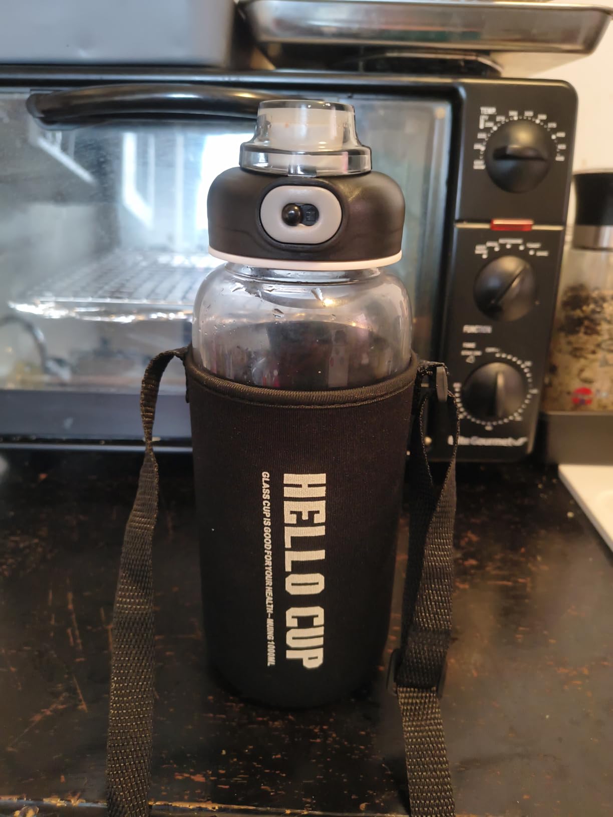 34oz Glass Water Bottle with capacity Mark & Stainless Steel Tea Strainer-Large Capacity for Hot/Cold Drinks,Coffee,Tea,and Water-Includes Protective Sleeve,Perfect for Home,Office (34oz) customer photo 2