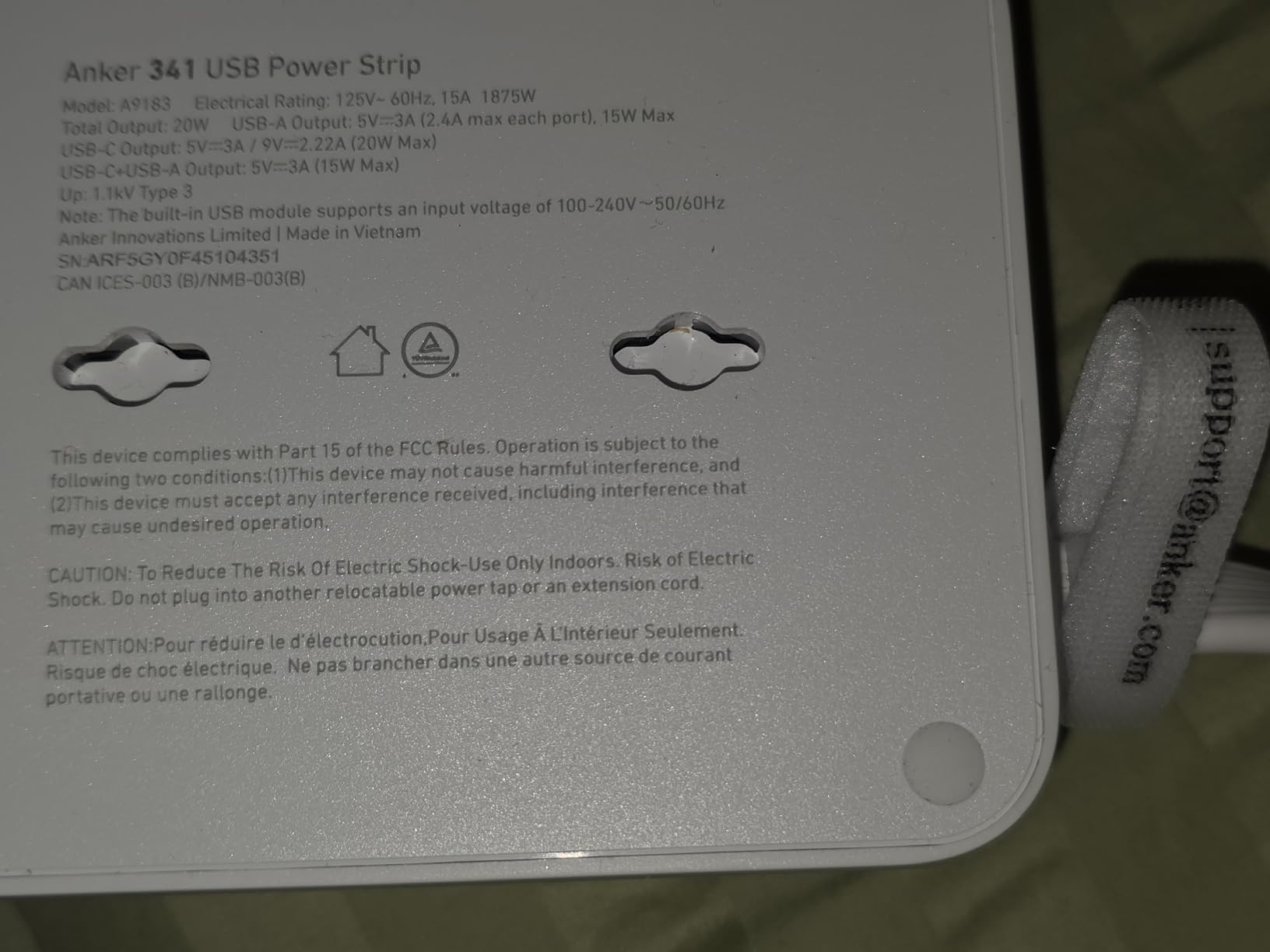 Anker Power Strip with 2000J Surge Protector, Flat Plug Extension Cord with Multiple Outlets, 8 AC, 2 USB A & 1 USB C Port for 20W, 5ft Outlet Extender, Dorm Room Essentials, Home Office, TUV Listed customer photo 1