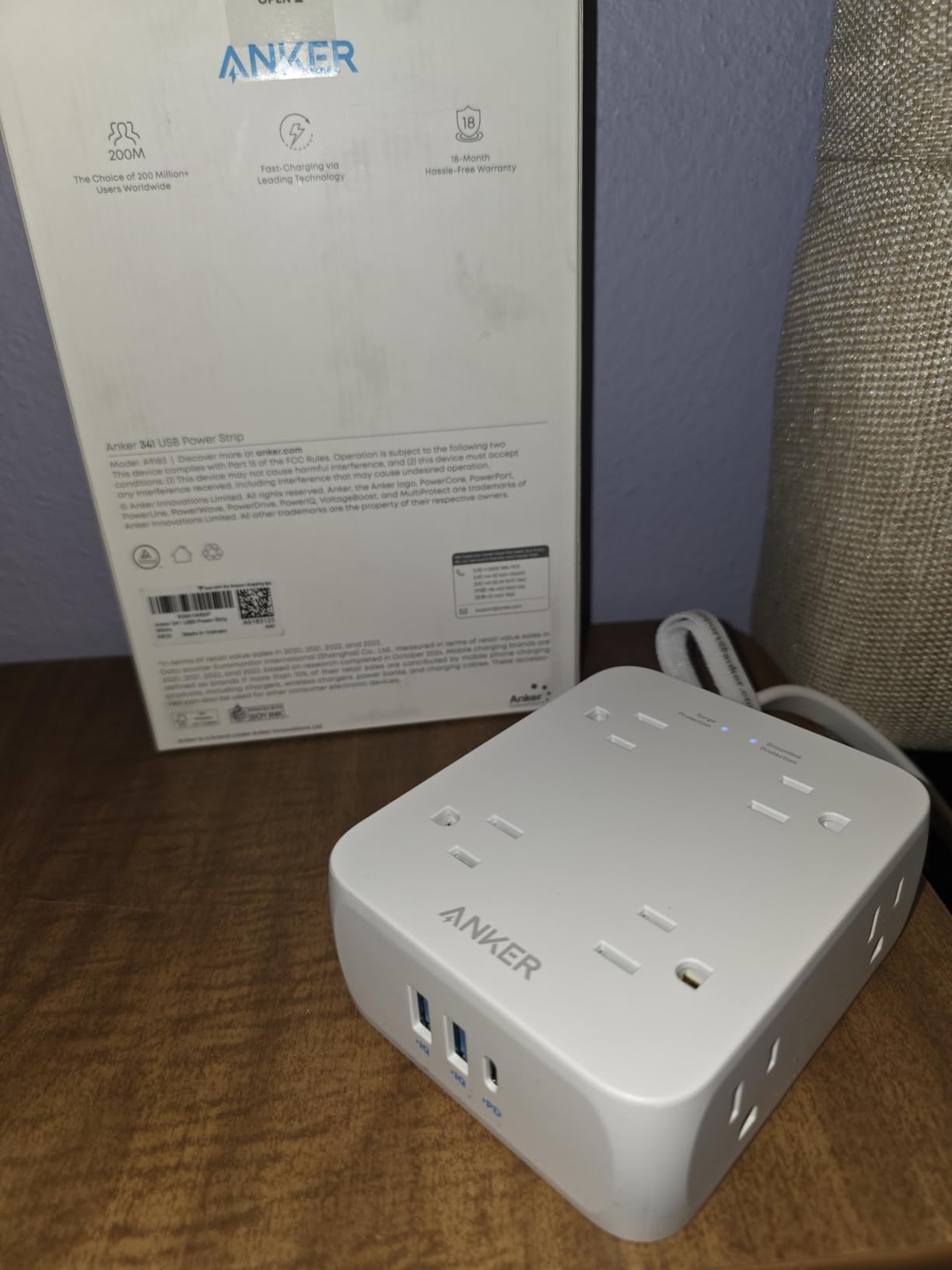 Anker Power Strip with 2000J Surge Protector, Flat Plug Extension Cord with Multiple Outlets, 8 AC, 2 USB A & 1 USB C Port for 20W, 5ft Outlet Extender, Dorm Room Essentials, Home Office, TUV Listed customer photo 2