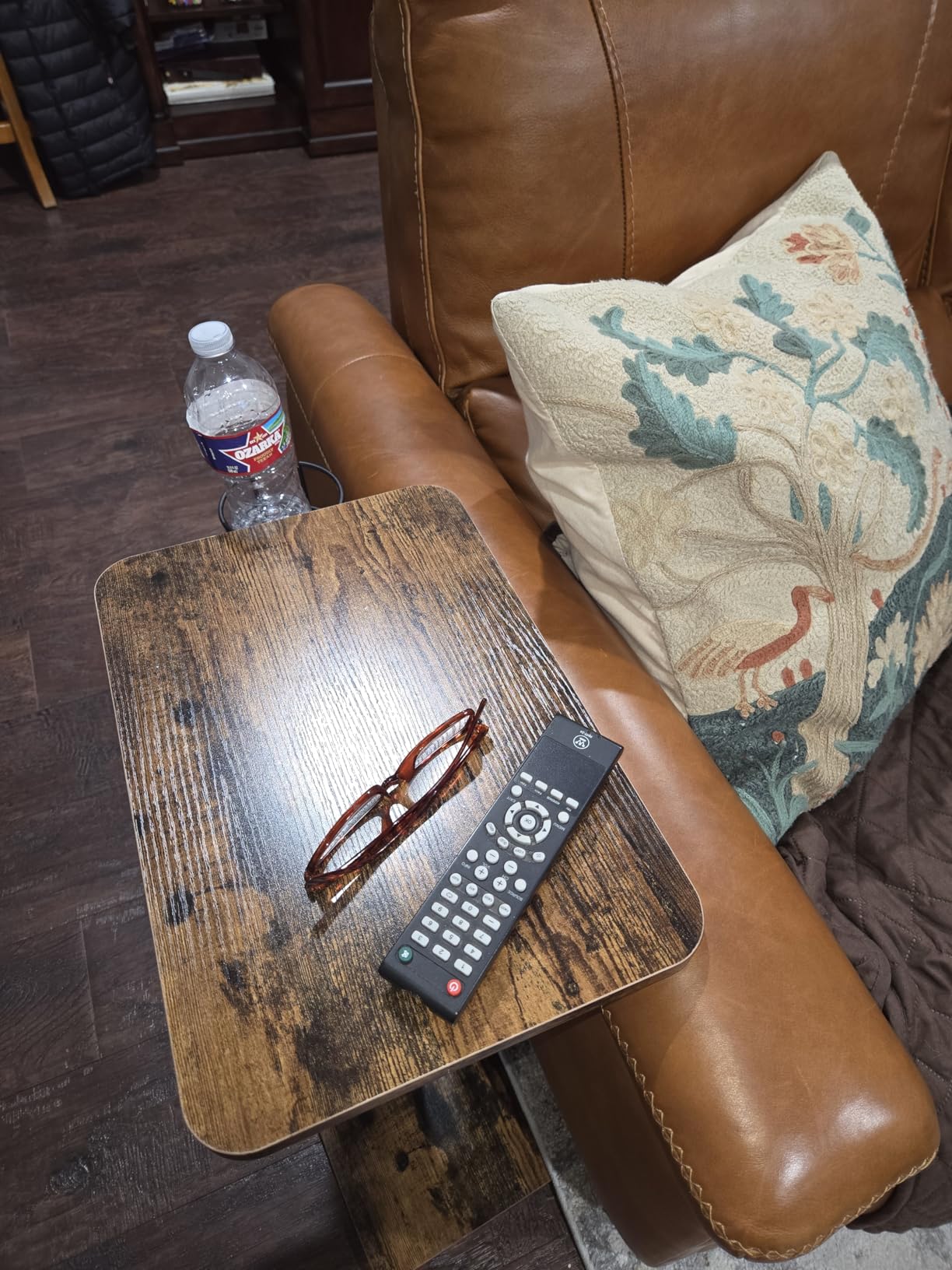 Giikin TV Tray Table, 360° Swivel Height Adjustable TV Trays for Eating on Couch, Sofa Armrest Side Table for Small Spaces Sofa Bed Dinner, Rustic Brown customer photo 2