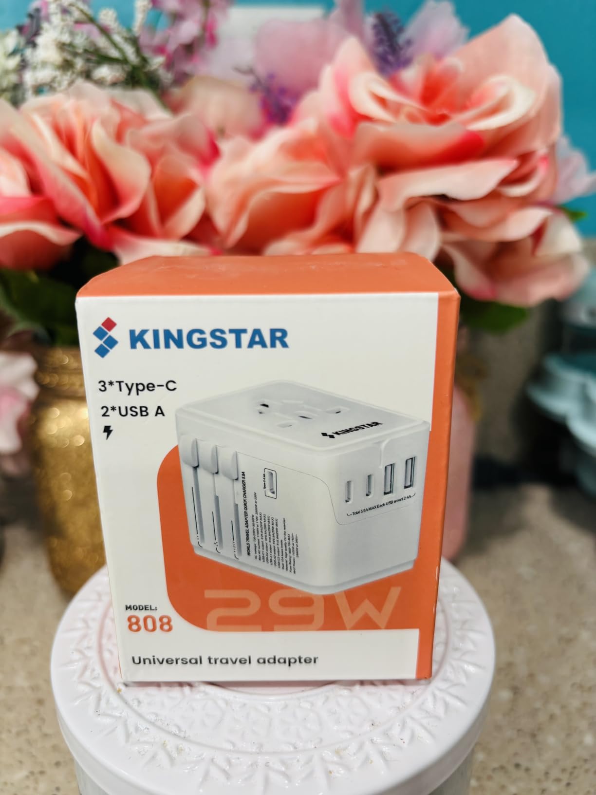 Universal International Plug Travel Adapter, 6 in 1 Wall Charger with 3 Type-C 5.8A 29W PD Fast Charging & 2 USB-A 5.8A & Multi AC Outlet Adaptor for USA EU UK AUS 200+ Countries customer photo 1