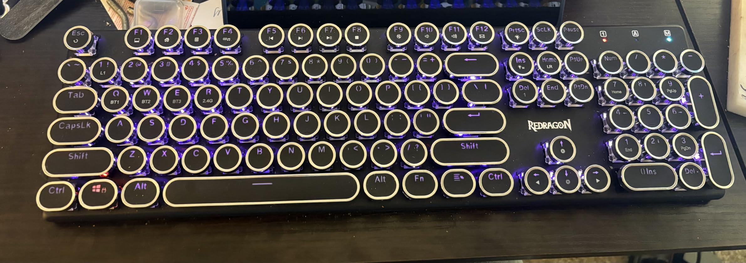 Redragon Typewriter Keyboard Wireless, Mechanical Gaming Keyboard, Bluetooth/2.4Ghz/Wired, RGB LED Backlit, Rechargeable, Blue Switch - Clicky, Solid Metal Panel, Round Keycaps, Black customer photo 2