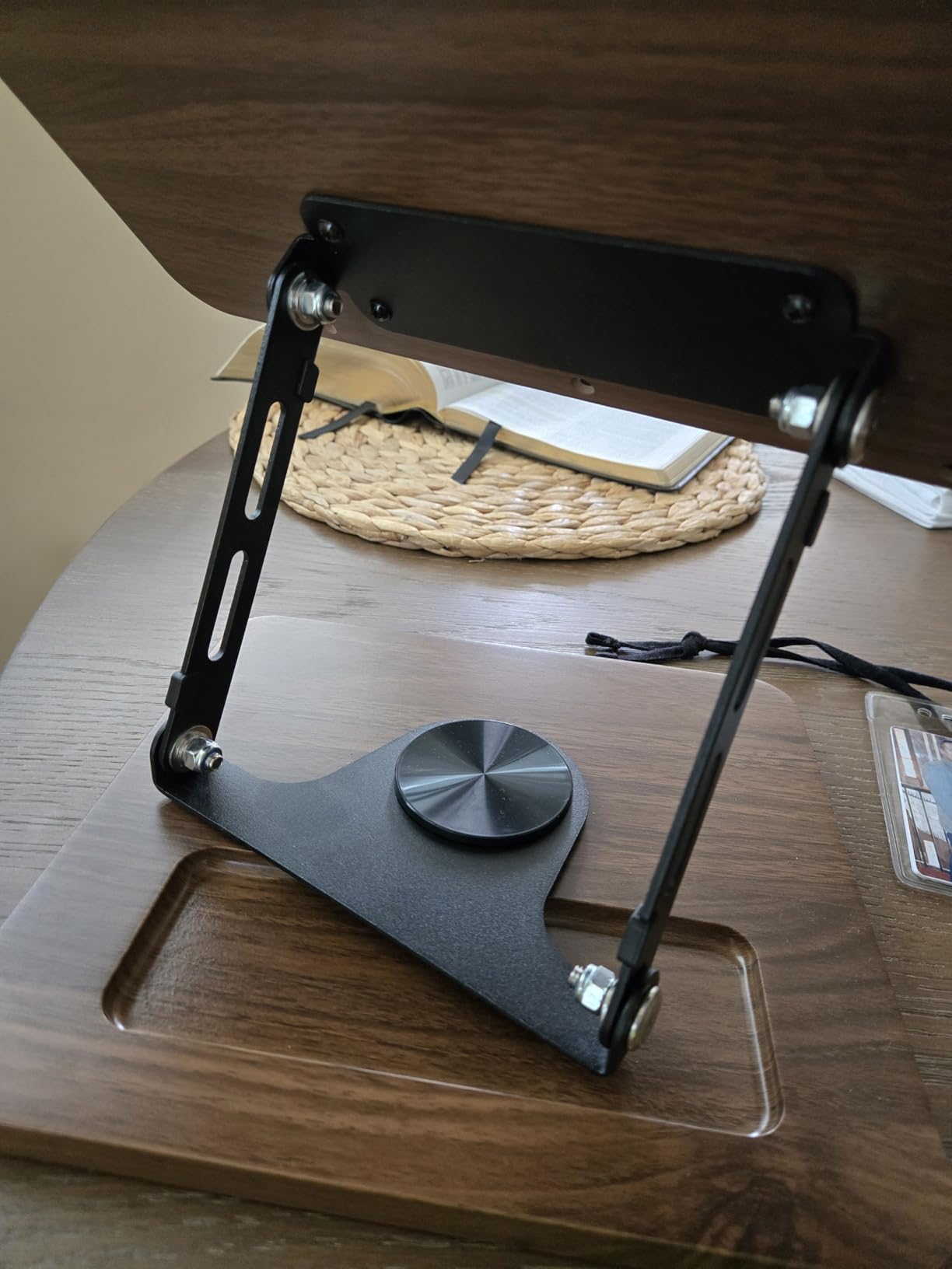 Book Stand for Reading, 360° Rotating Hands Free Book Holder, Adjustable Height and Angle, Page Clip for Cookbook, Recipe, Magazine, Laptop,Tablet, Foldable for Kitchen, Office, School customer photo 2