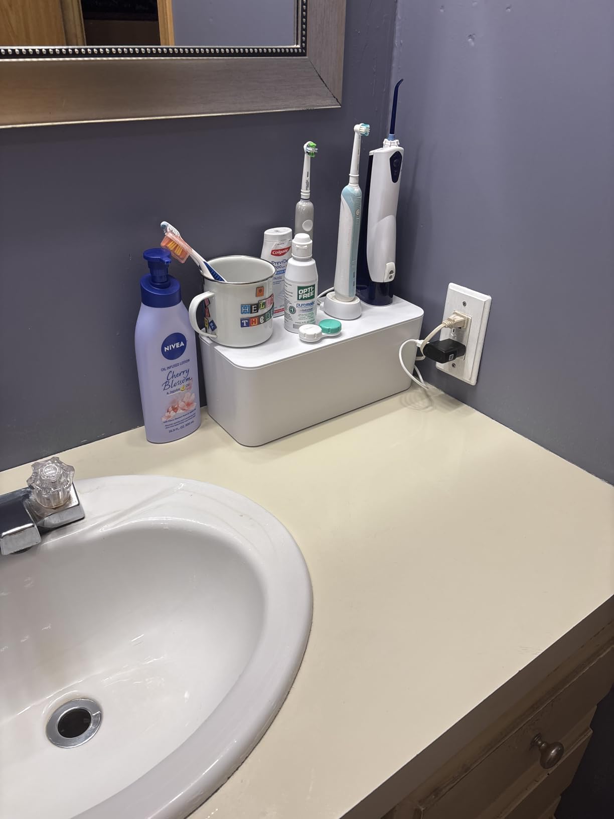 Delamu 2 Pack Cable Management Box, Stylish Black Cable Management, Pet & Child-Proof ABS Cord Box Hider, Medium and Small Cable Box for Computer WiFi Router Box Hider USB Hub, Floor Cord Covers customer photo 1